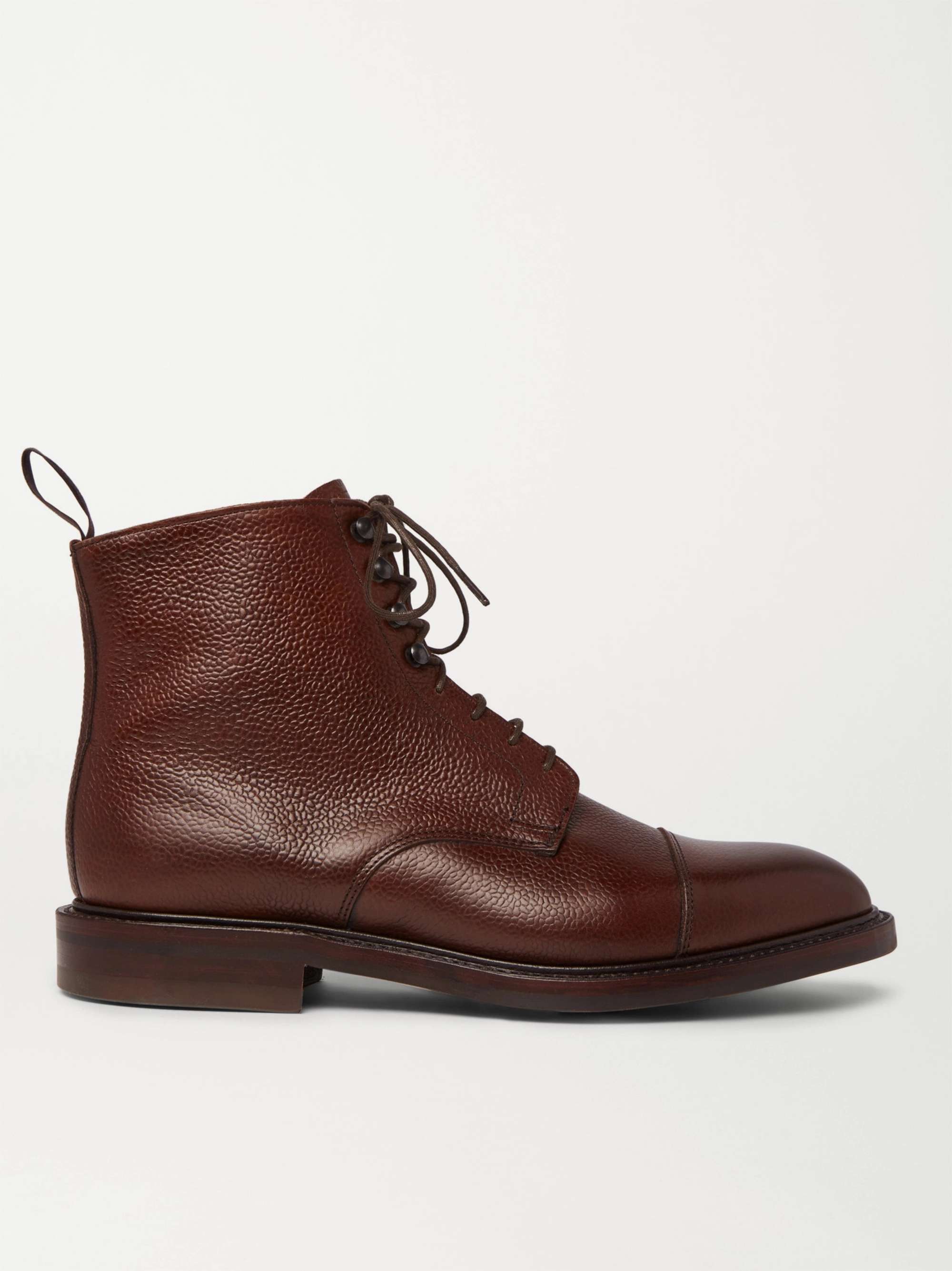 KINGSMAN + George Cleverley Cap-Toe Pebble-Grain Leather Boots | MR PORTER