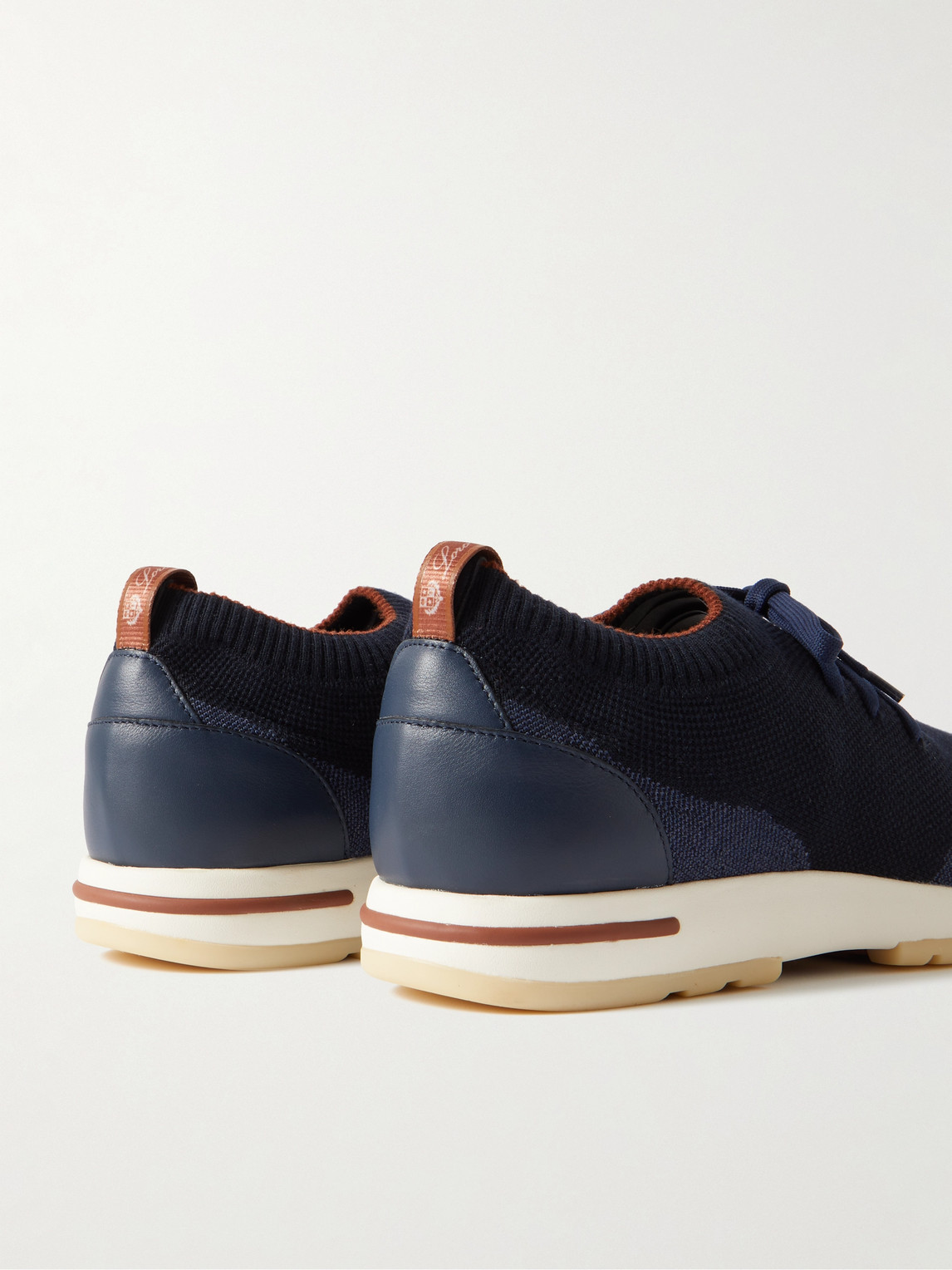 Shop Loro Piana 360 Flexy Walk Leather-trimmed Knitted Wool Sneakers In Blue