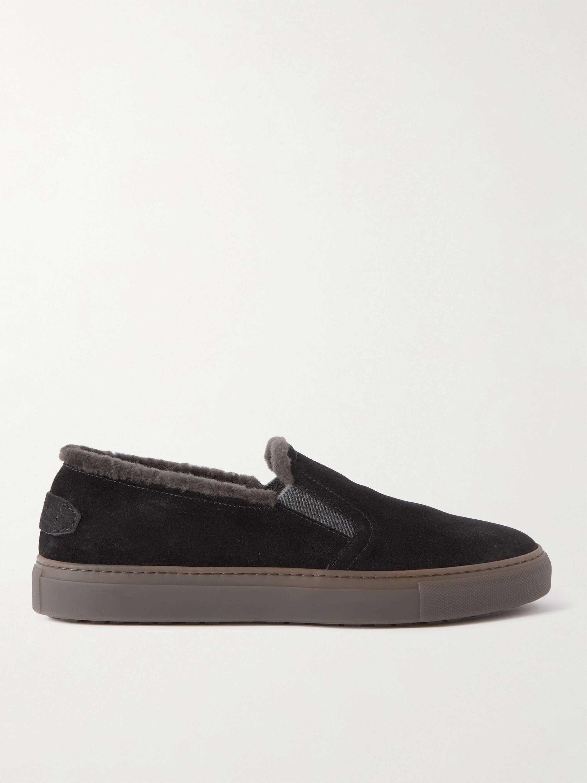 BRIONI Shearling-Lined Suede Slip-On Sneakers | MR PORTER