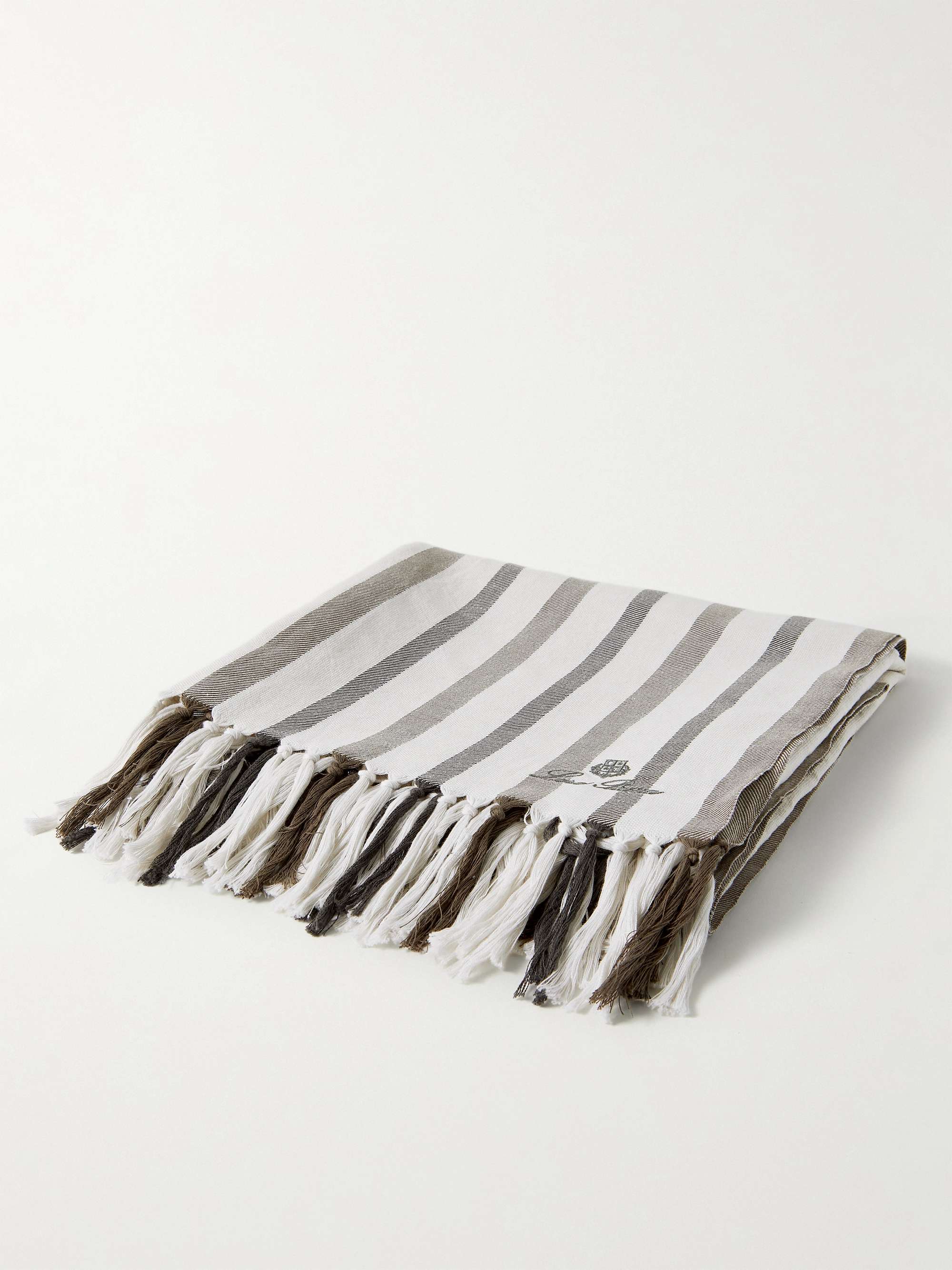 LORO PIANA Logo-Embroidered Fringed Striped Cotton and Linen-Blend Beach  Towel | MR PORTER