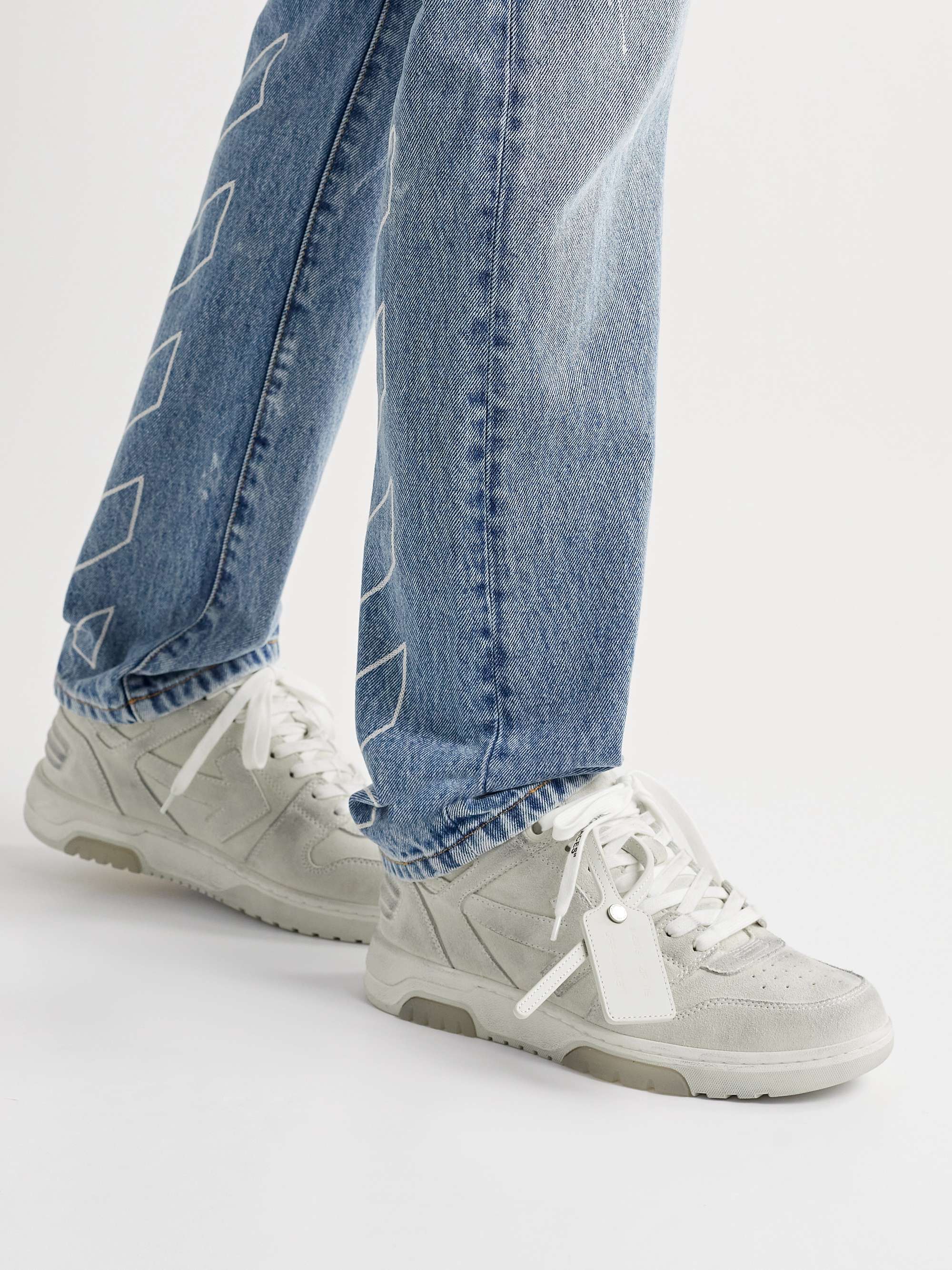 OFF-WHITE Out of Office Distressed Leather-Trimmed Suede Sneakers | MR  PORTER