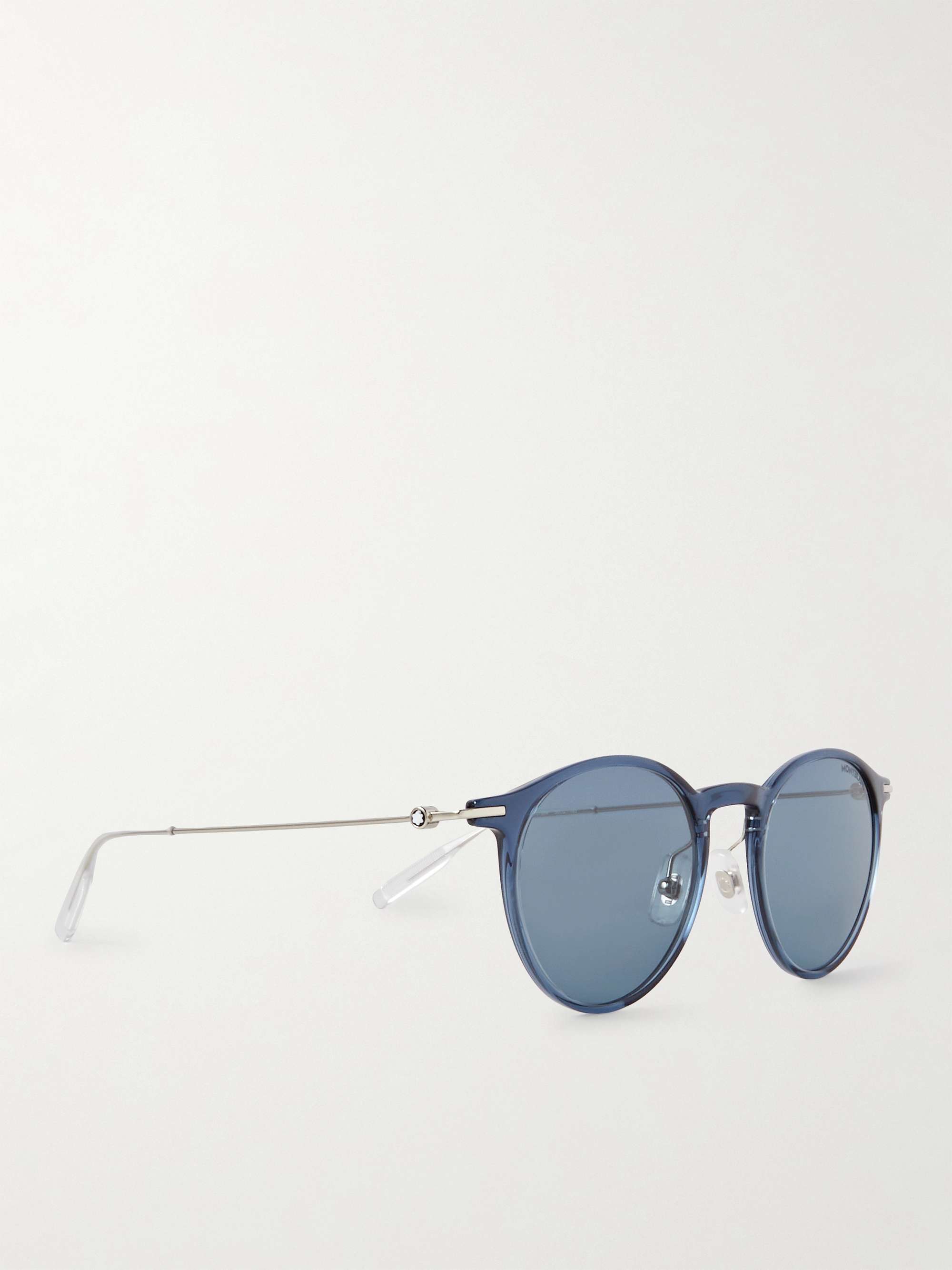 Blue Round-Frame Acetate and Silver-Tone Sunglasses | MONTBLANC | MR PORTER