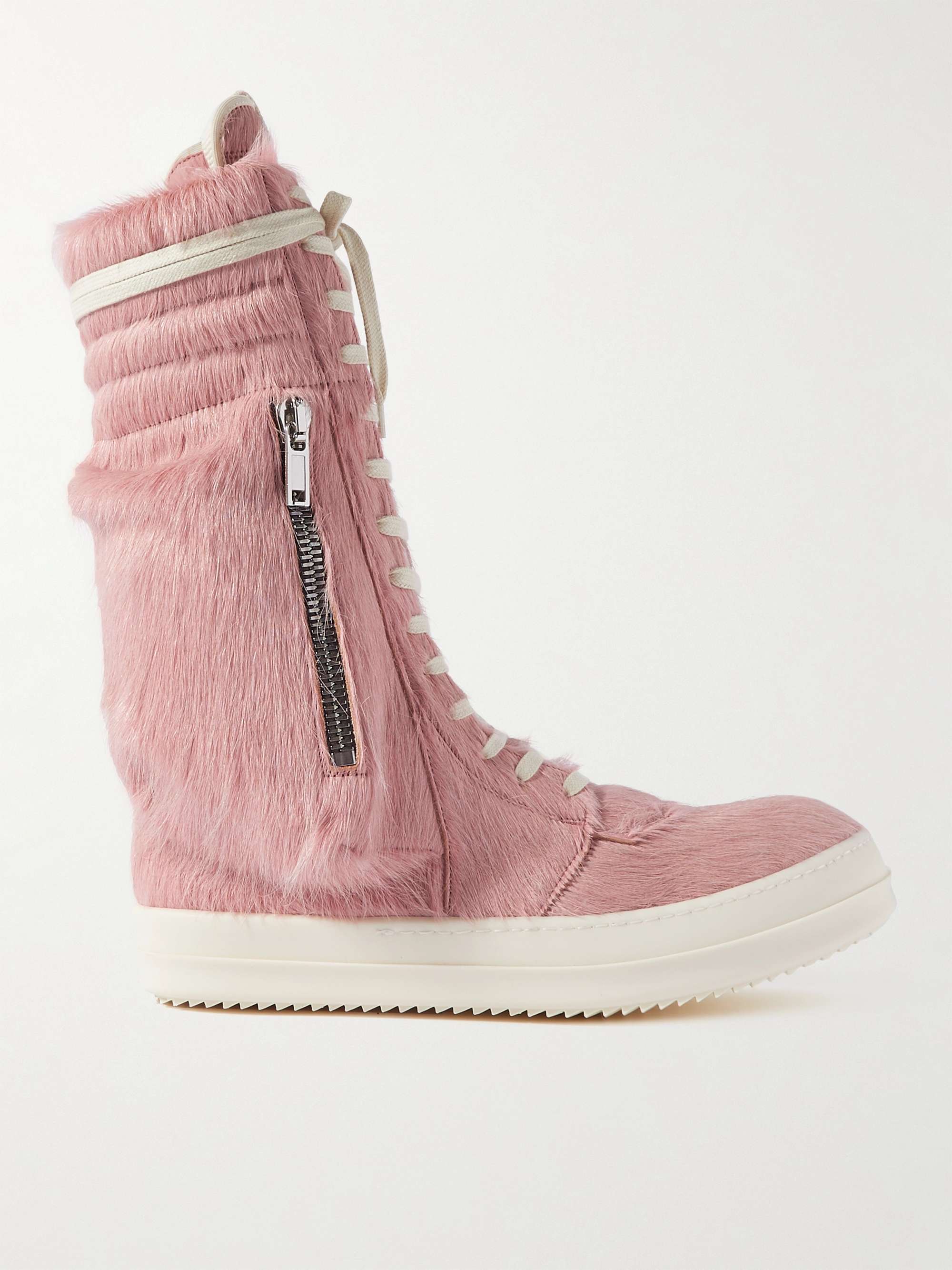 Cargo Basket Faux Fur and Leather High-Top Sneakers