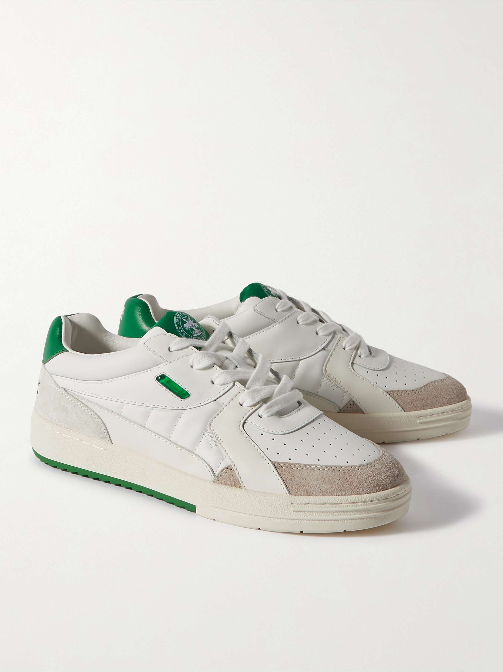 PALM ANGELS Palm University Suede-Trimmed Leather Sneakers