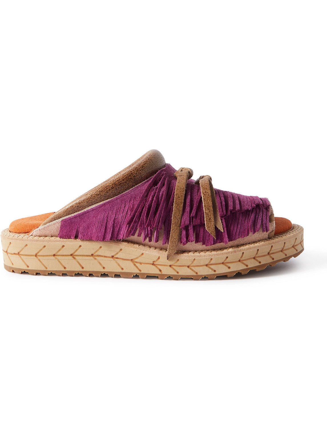 Kapital Fringed Leather-trimmed Suede Sandals In Purple