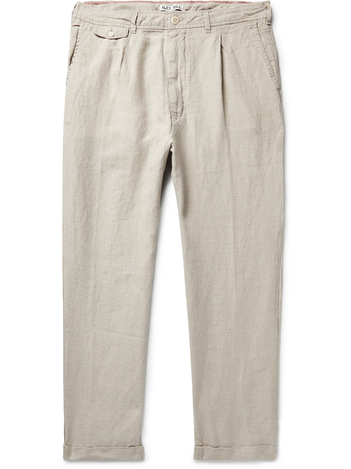 Standard Slim-Fit Cropped Pleated Linen Trousers