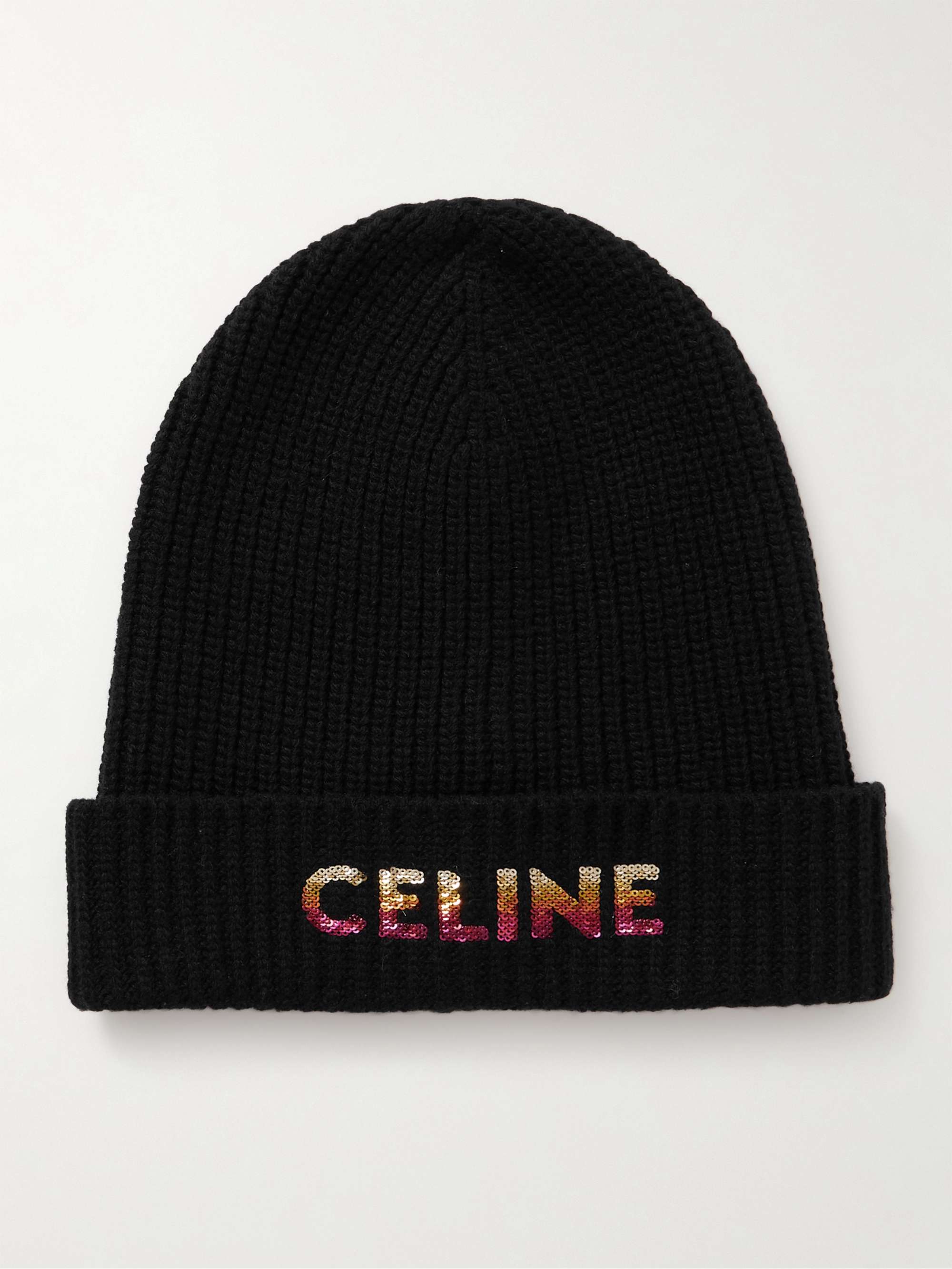 Celine Homme Men's Logo-embellished Ribbed Wool Beanie
