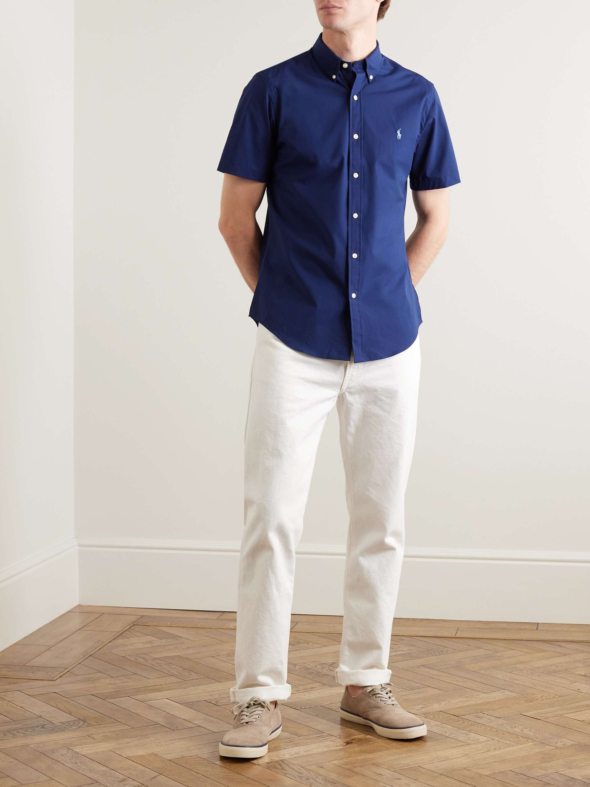 POLO RALPH LAUREN Slim-Fit Button-Down Collar Logo-Embroidered Cotton-Blend  Poplin Shirt for Men | MR PORTER