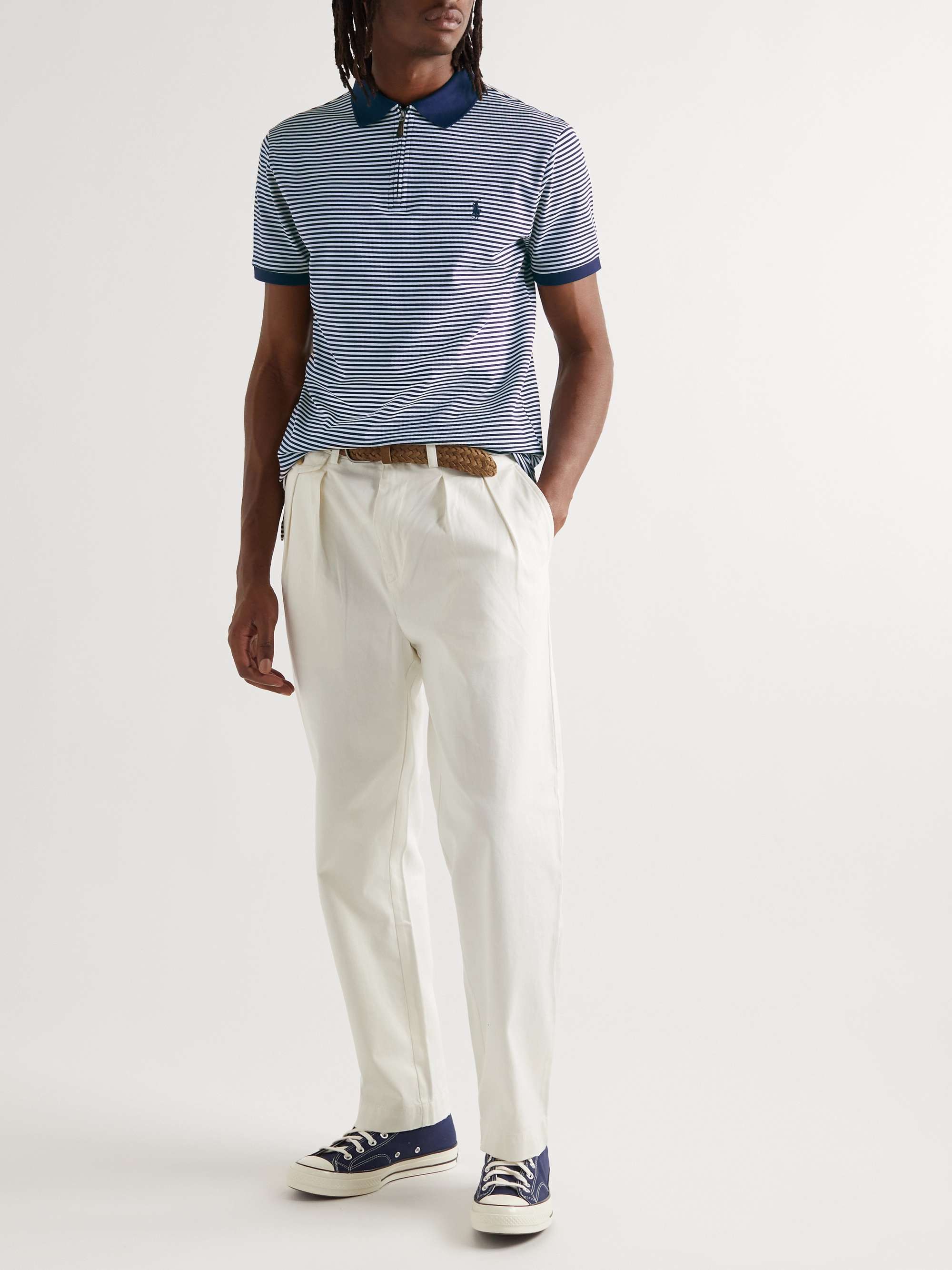 Navy Slim-Fit Striped Cotton-Piqué Half-Zip Polo Shirt | POLO RALPH LAUREN  | MR PORTER