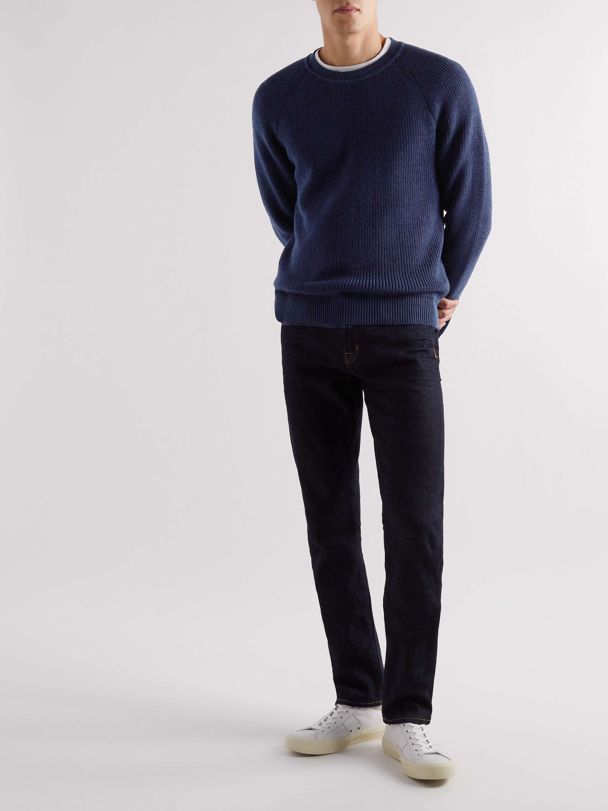 Navy Slim-Fit Ribbed Wool and Silk-Blend Sweater | TOM FORD | MR PORTER