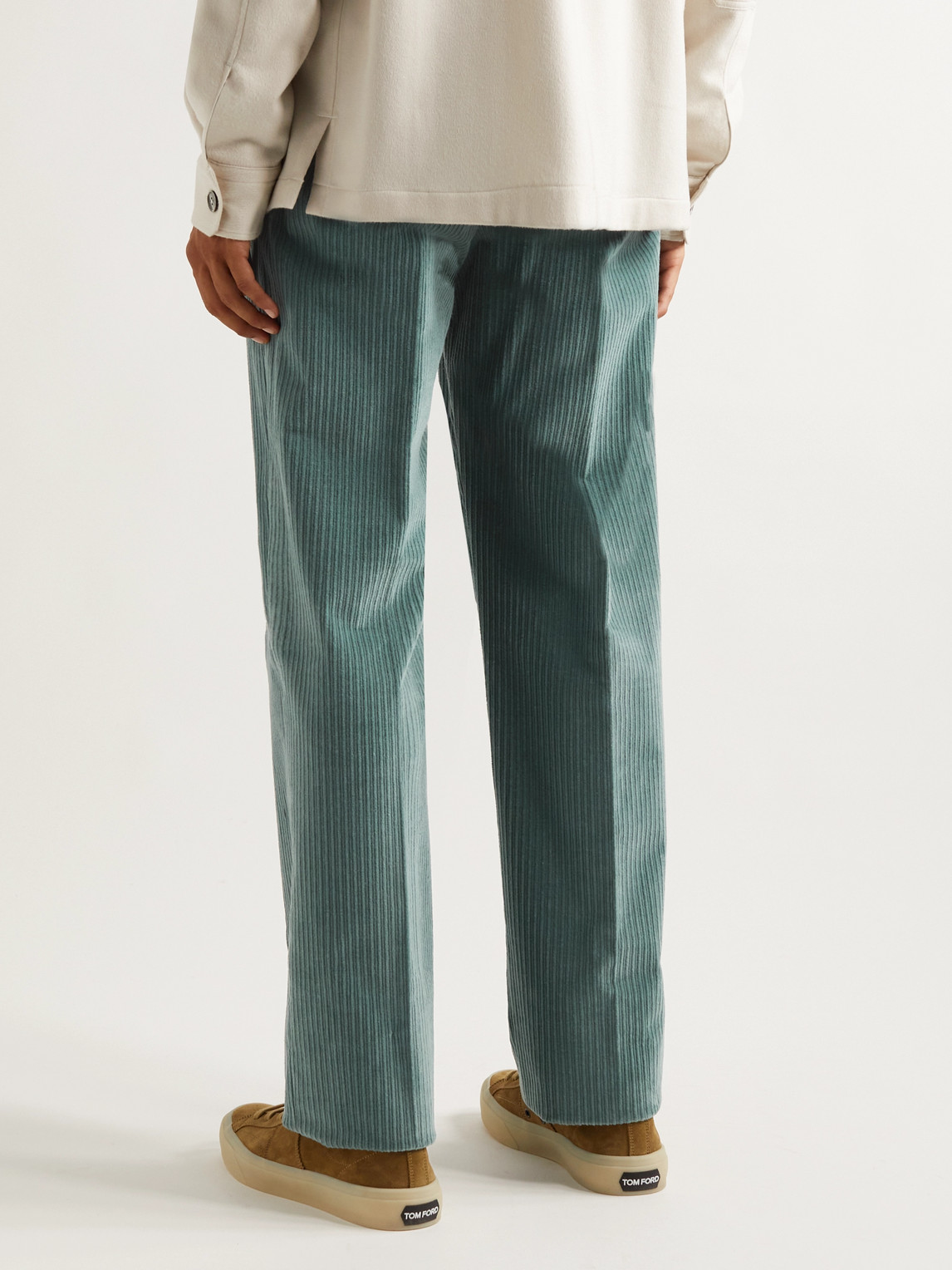 Shop Loro Piana Straight-leg Pleated Cotton-blend Corduroy Trousers In Blue