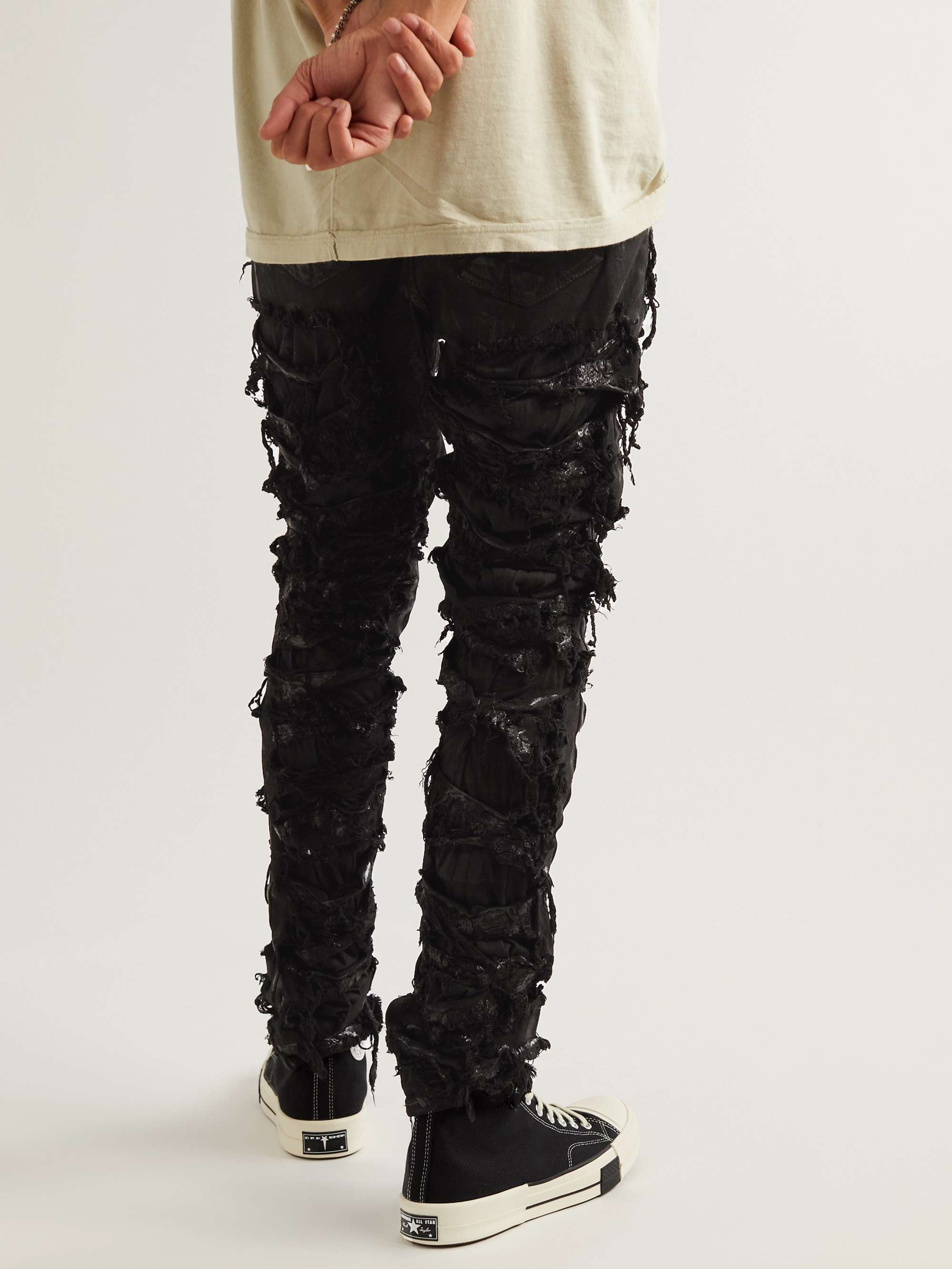 DRKSHDW BY RICK OWENS Detroit Slim-Fit Distressed Paint-Splattered Coated  Jeans | MR PORTER