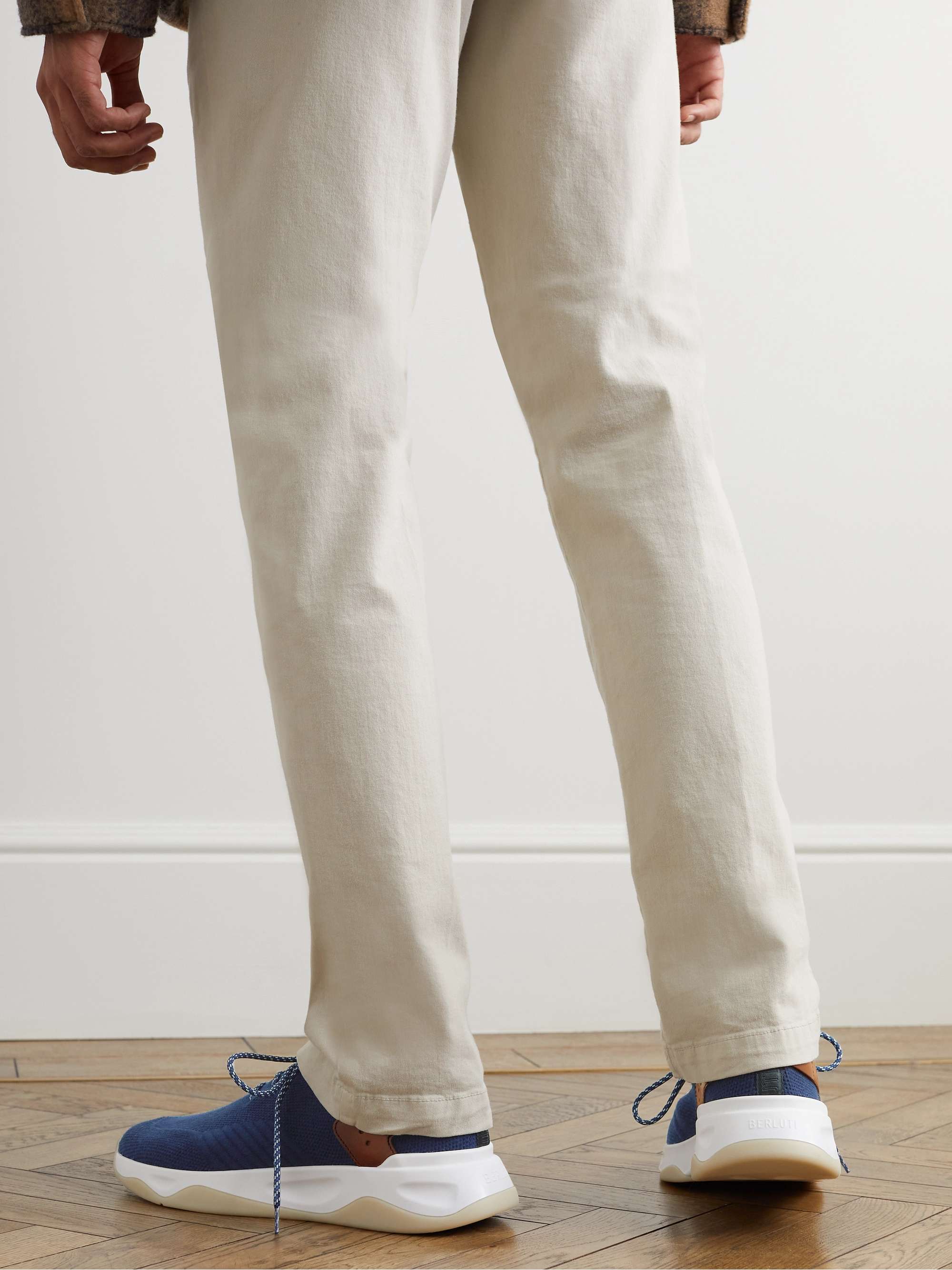 Berluti - Men - Shadow Venezia Leather-trimmed Stretch-Knit Sneakers Blue - UK 10.5