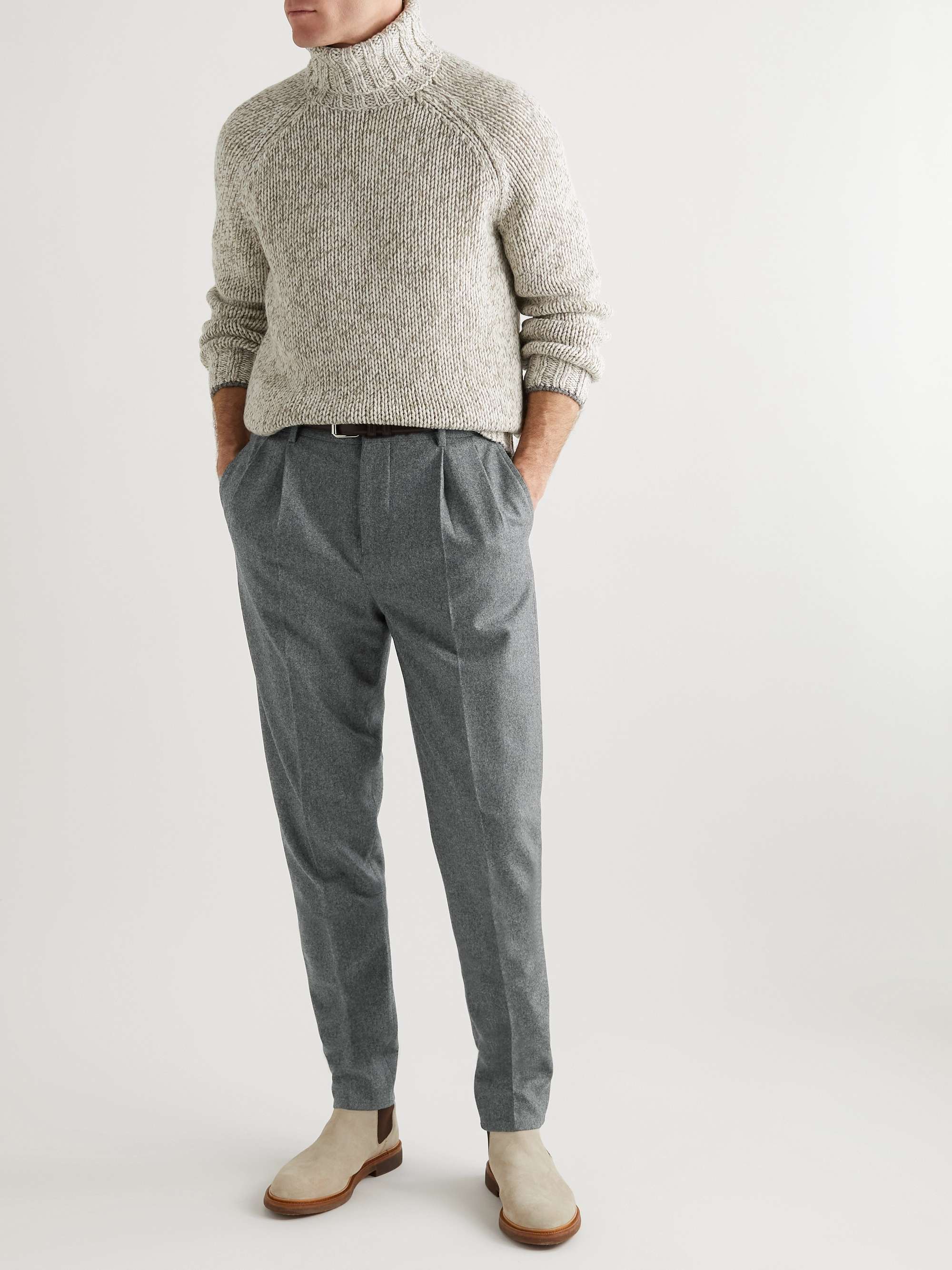 BRUNELLO CUCINELLI Tapered Pleated Virgin Wool-Flannel Trousers for Men |  MR PORTER