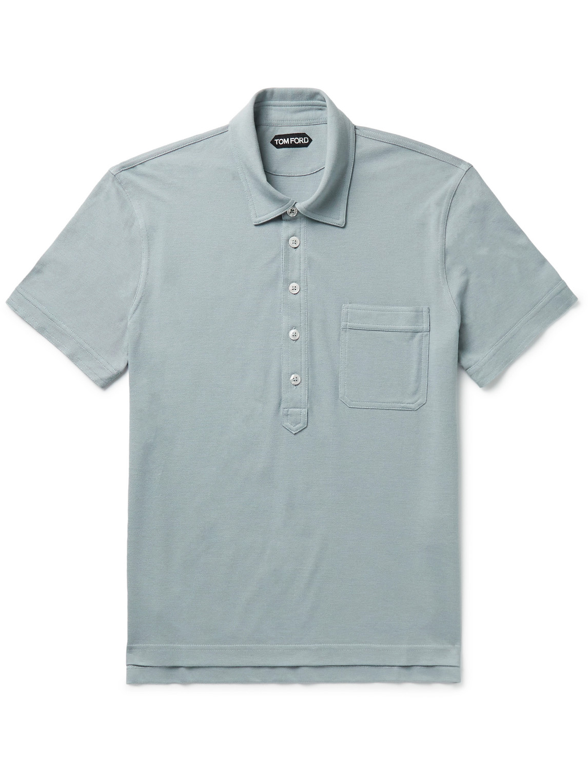 Tom Ford Cotton And Silk-blend Piqué Polo Shirt In Blue