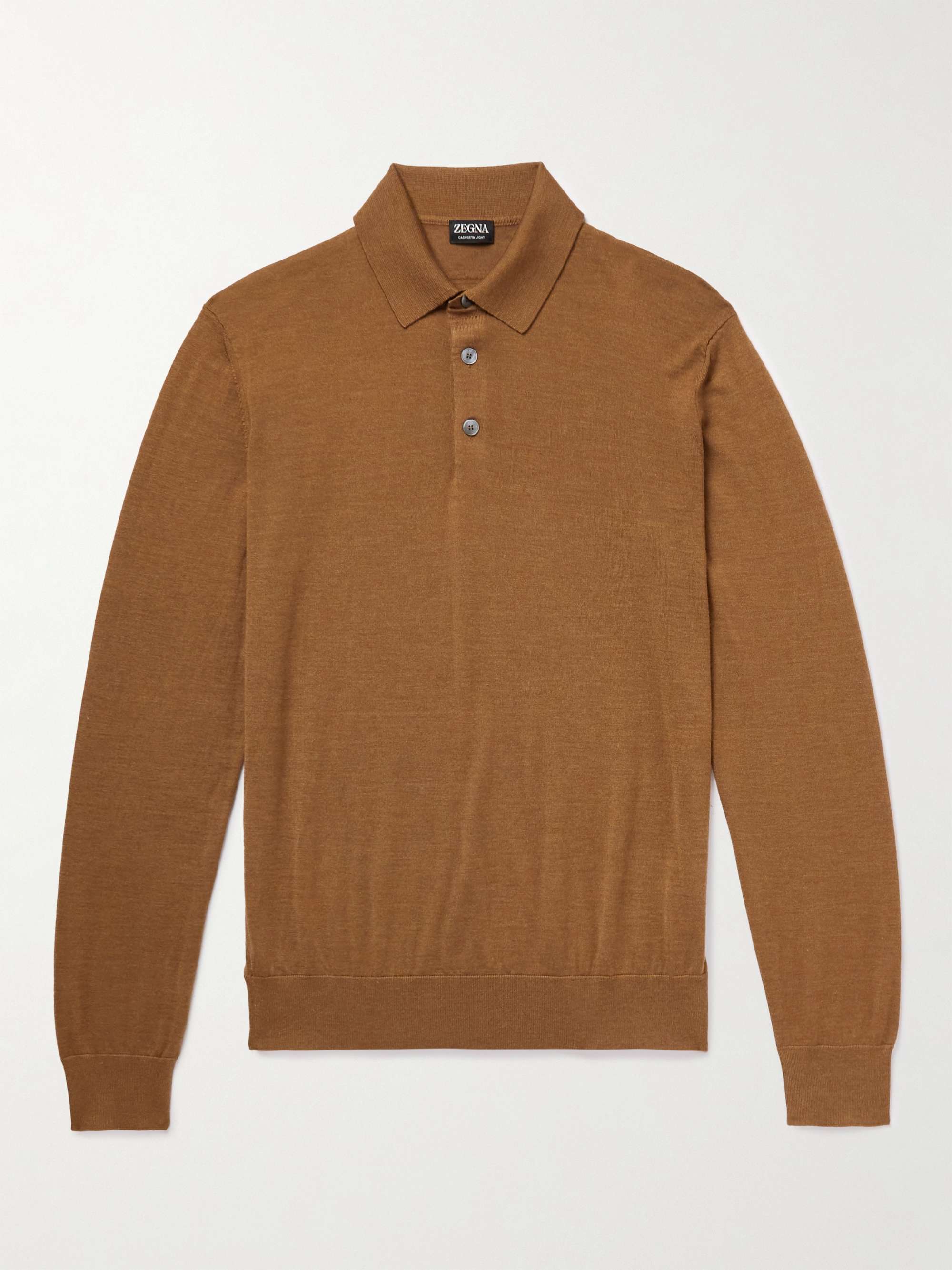 ZEGNA Ribbed Cashmere and Silk-Blend Polo Shirt | MR PORTER