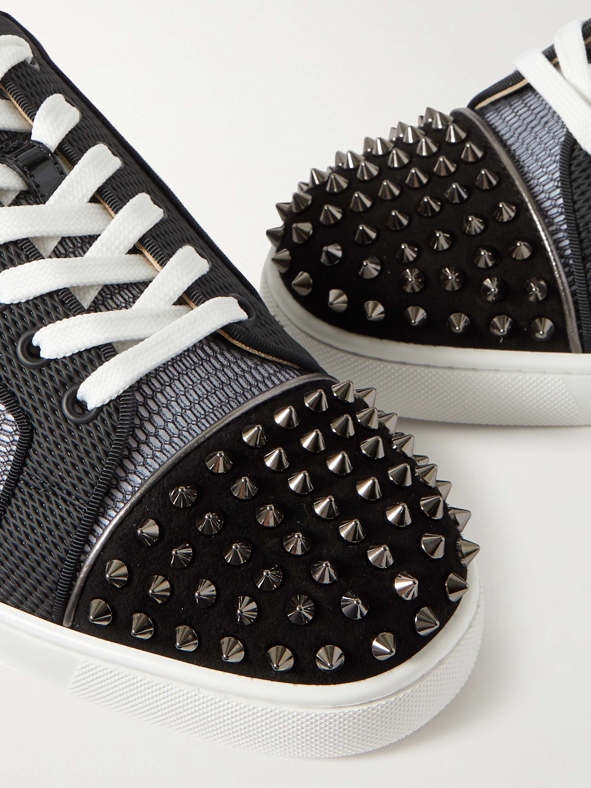 Black Louis Junior Spikes Suede-Trimmed Mesh and Leather Sneakers | CHRISTIAN  LOUBOUTIN | MR PORTER