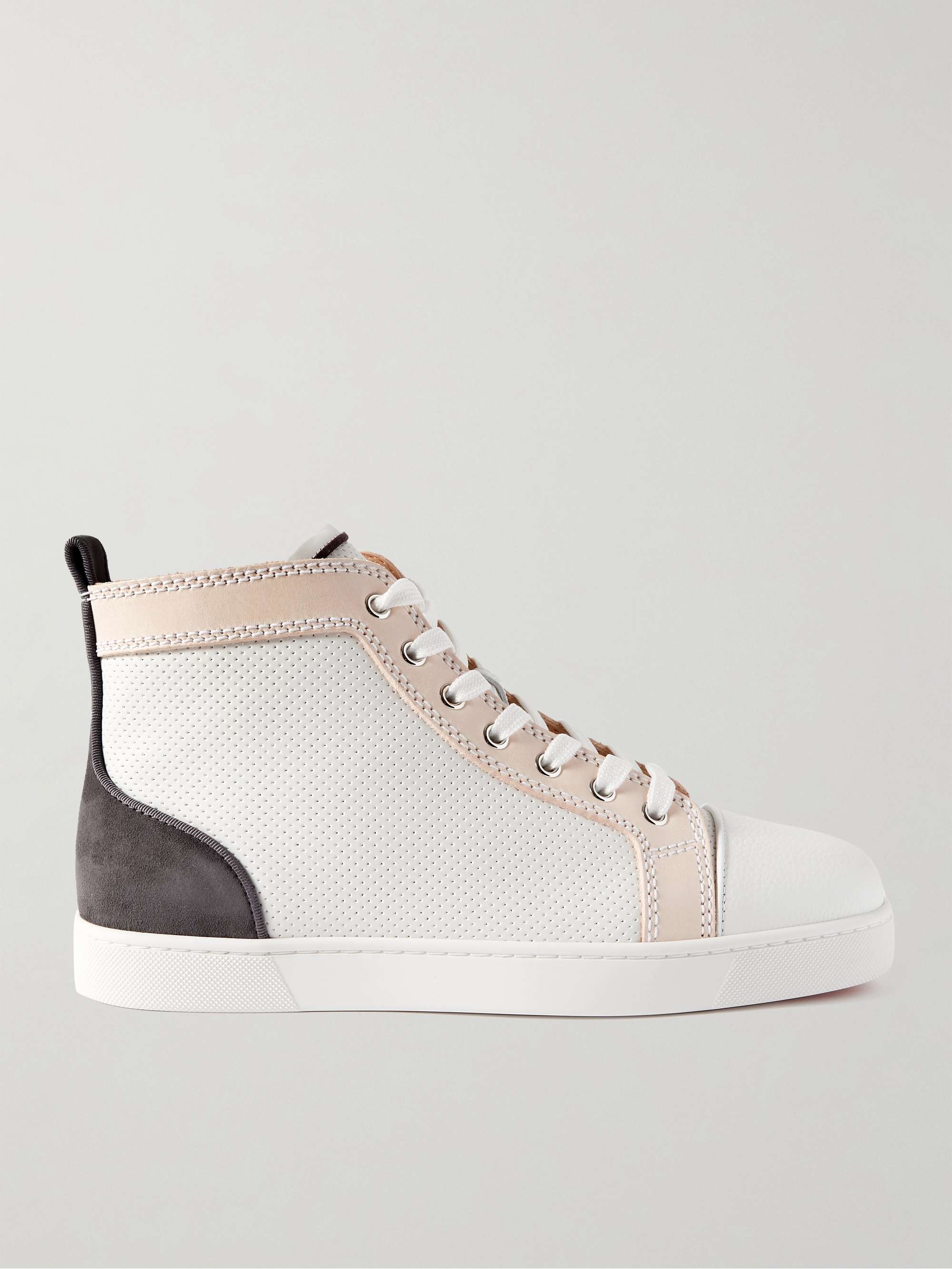 CHRISTIAN LOUBOUTIN Louis Suede-Trimmed Perforated Leather High-Top Sneakers  for Men | MR PORTER