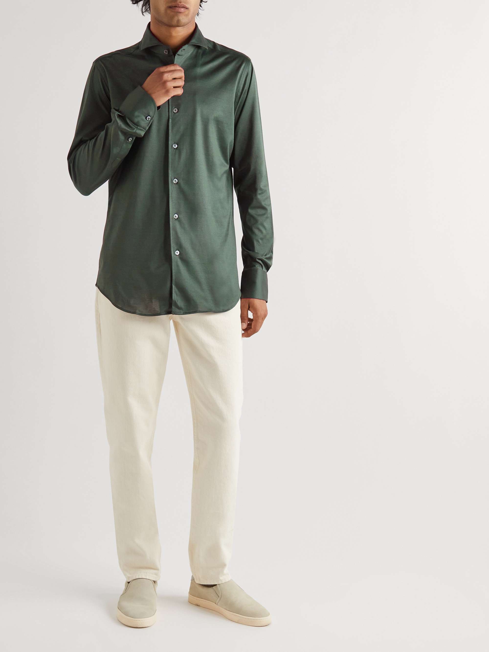 CANALI Slim-Fit Cutaway-Collar Cotton-Jersey Shirt for Men | MR PORTER