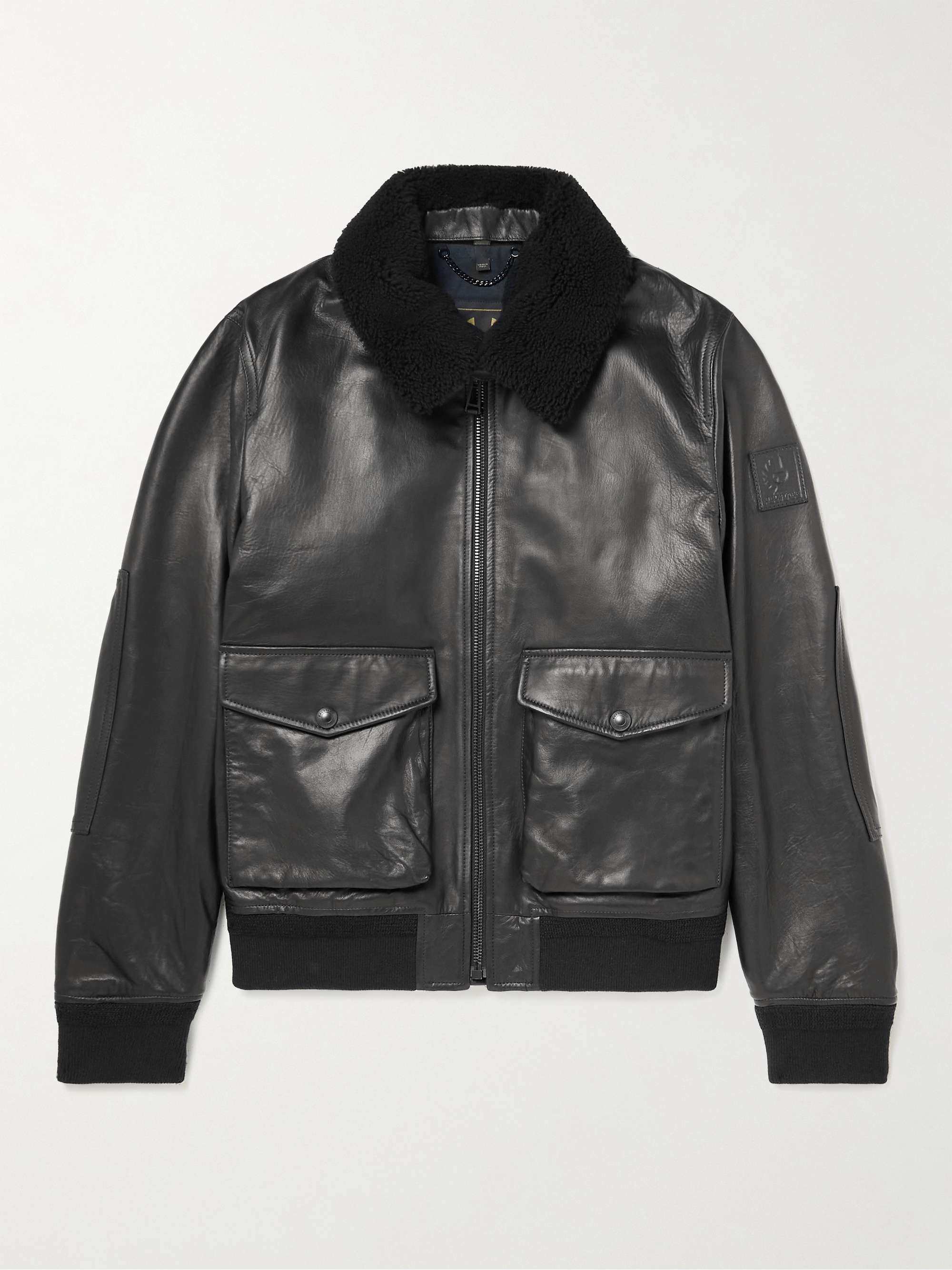BELSTAFF Chart Shearling-Trimmed Leather Jacket | MR PORTER