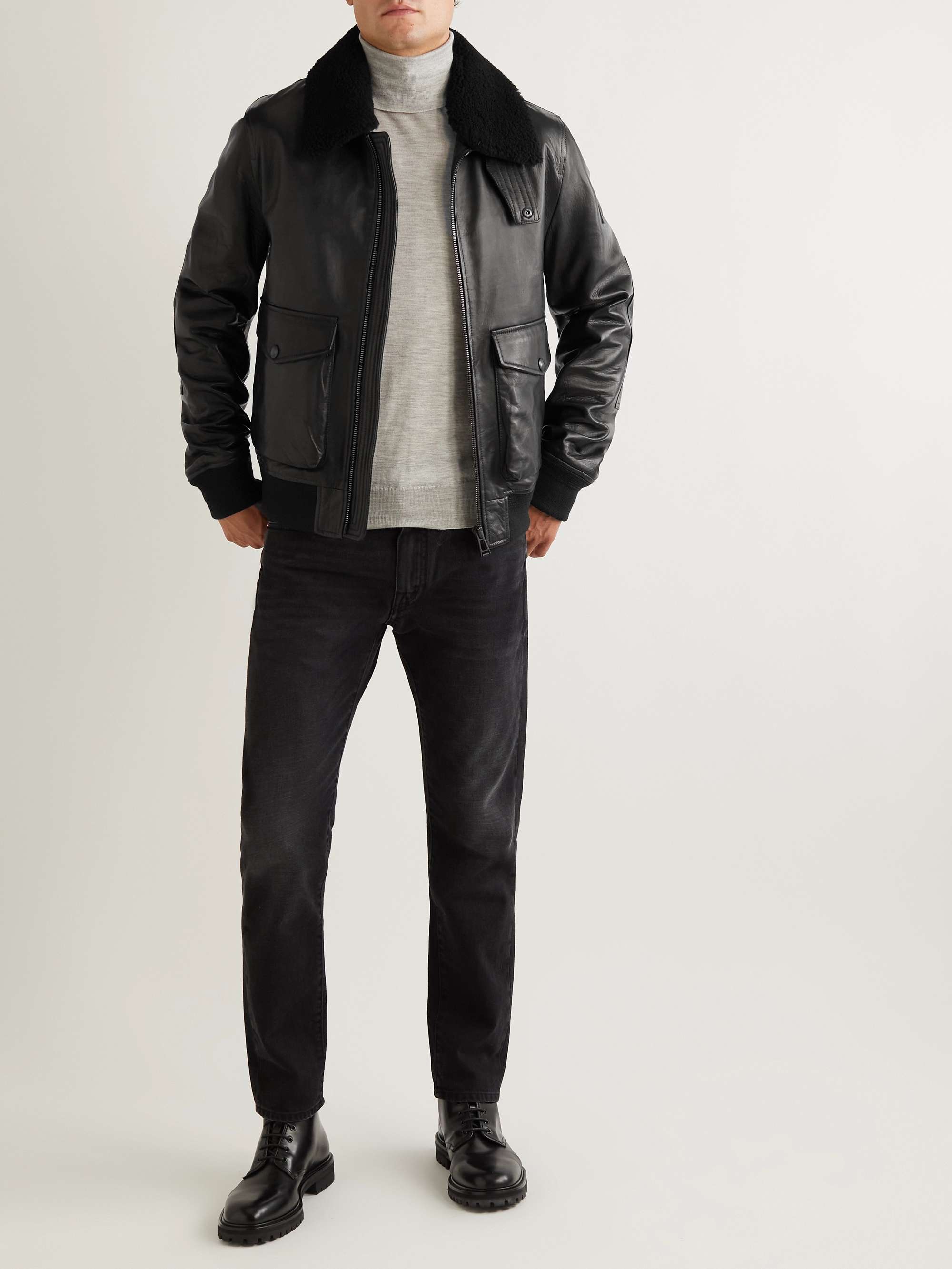 BELSTAFF Chart Shearling-Trimmed Leather Jacket for Men | MR PORTER