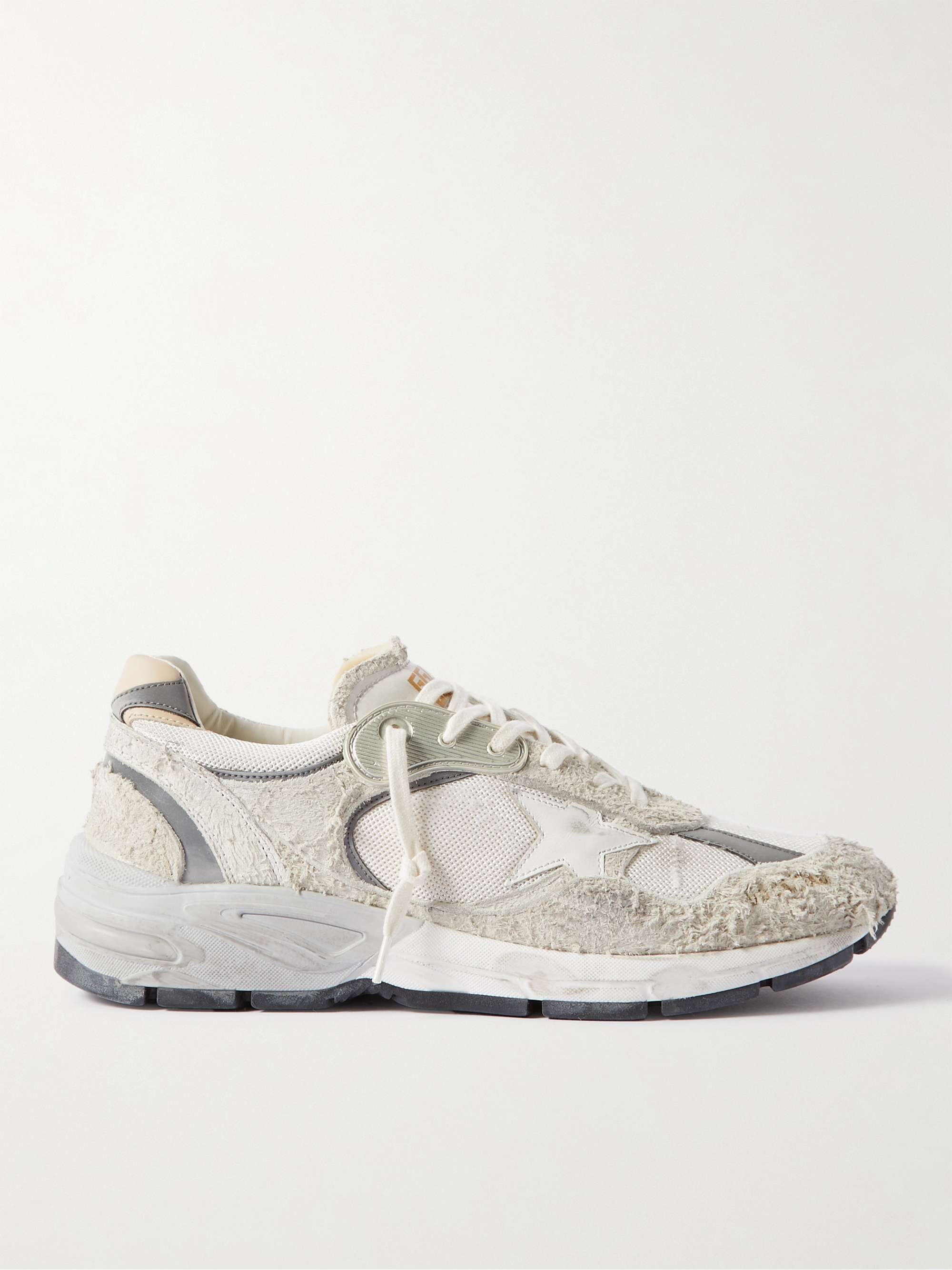 GOLDEN GOOSE DELUXE BRAND Dad-Star Distressed Leather-Trimmed Suede and  Mesh Sneakers | MR PORTER