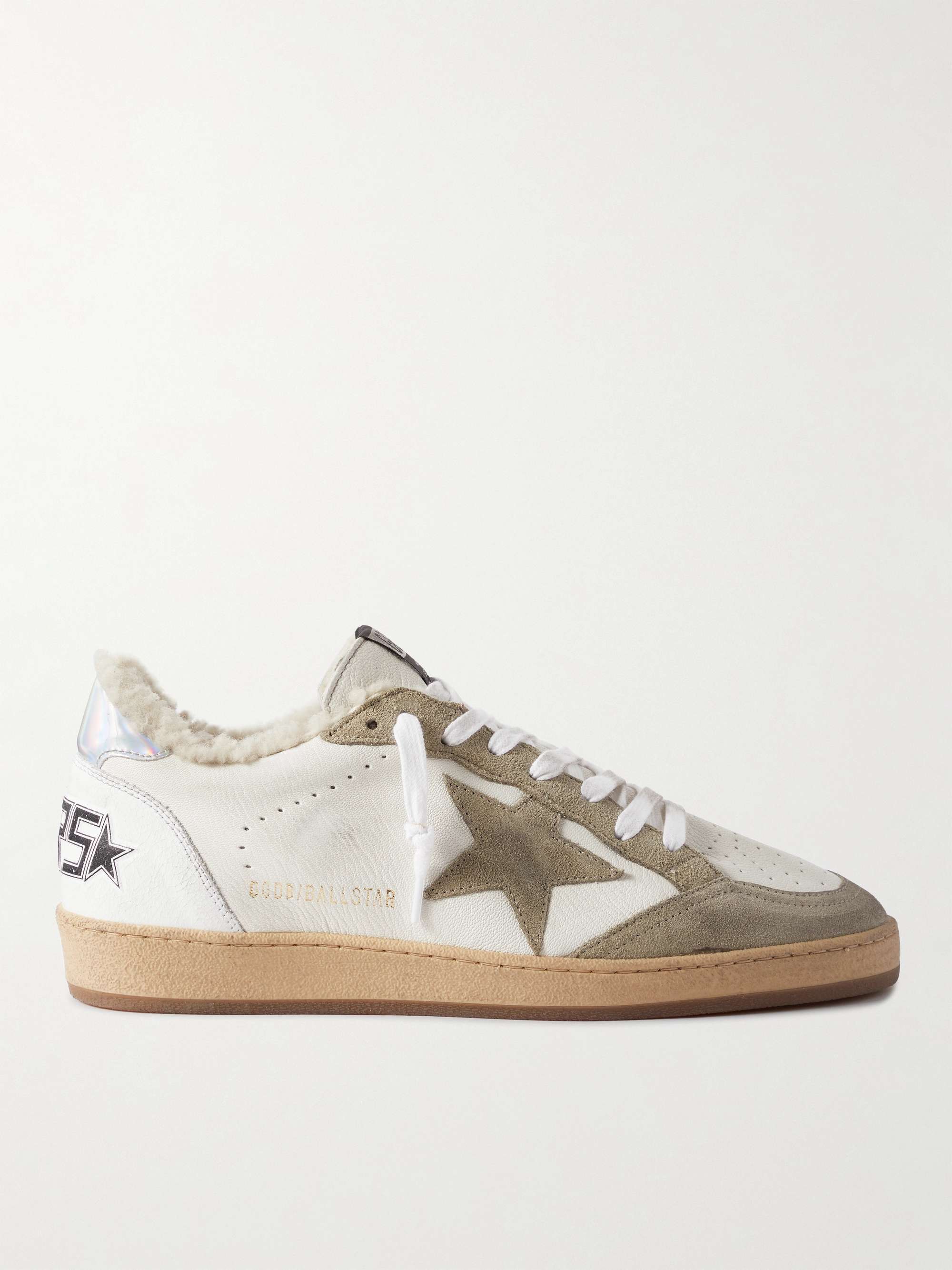 GOLDEN GOOSE DELUXE BRAND Ball Star Shearling-Lined Distressed Leather and  Suede Sneakers | MR PORTER