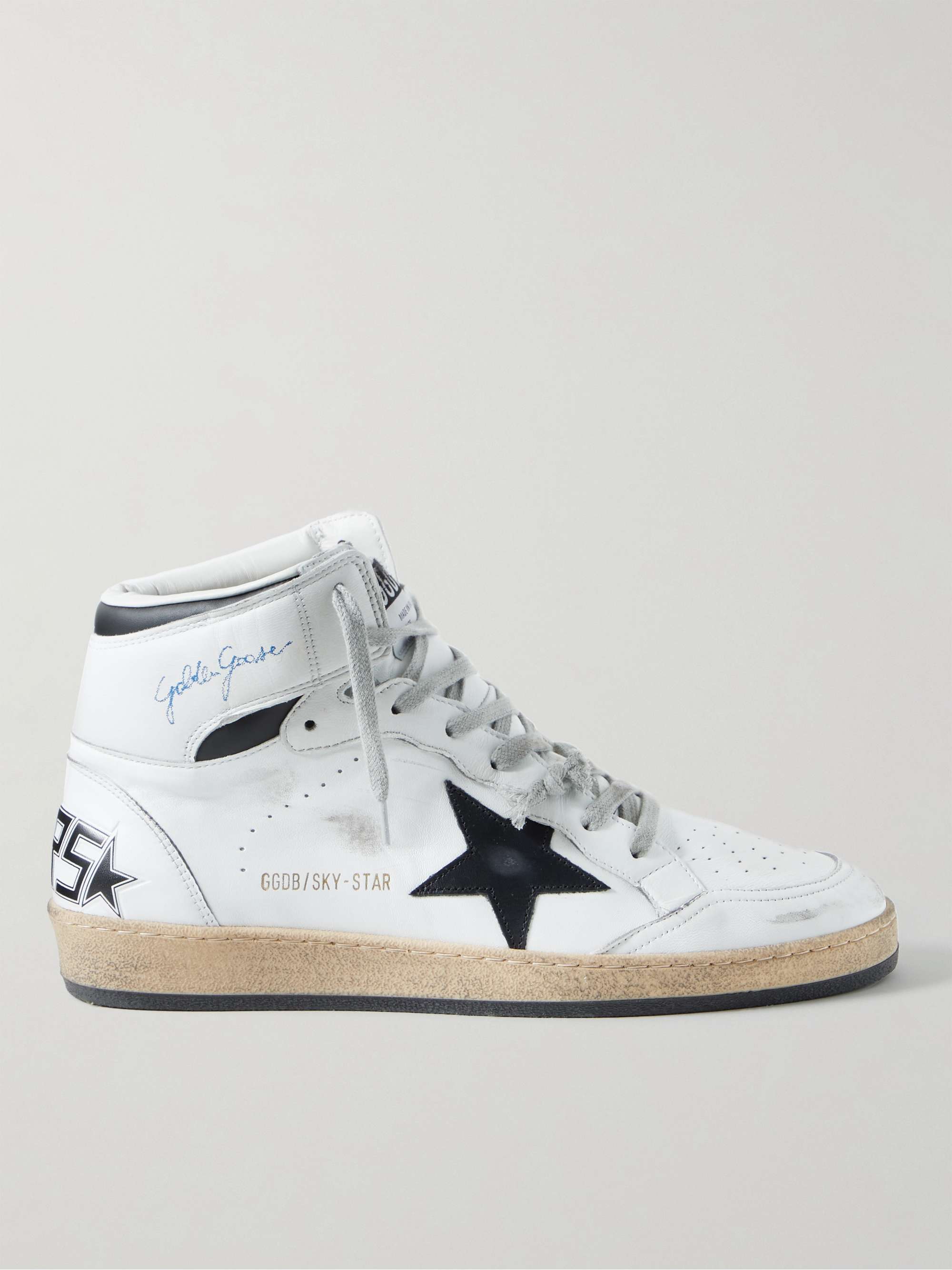 GOLDEN GOOSE Sky Star Distressed Leather High-Top Sneakers | MR PORTER