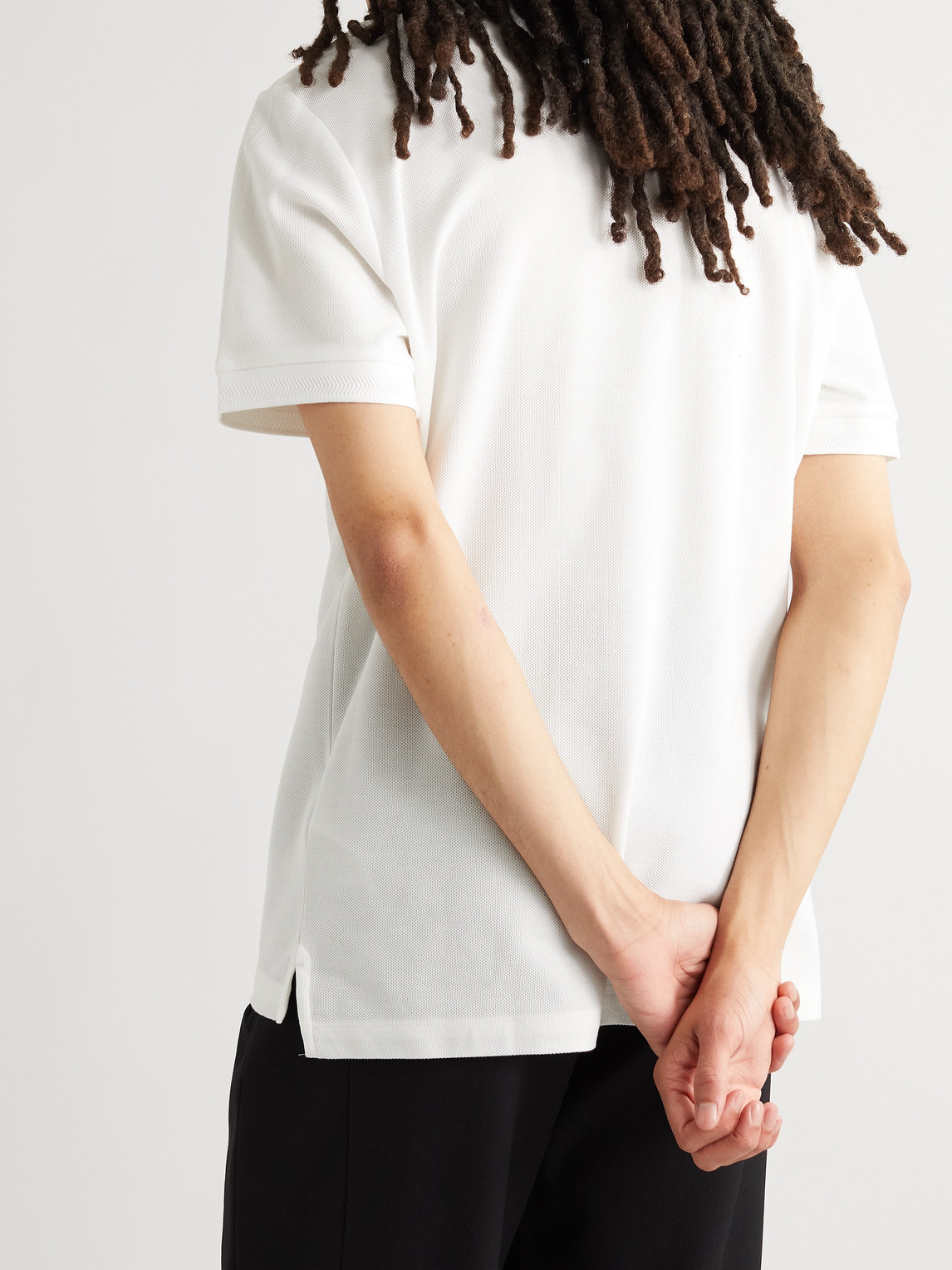 Shop Burberry Logo-embroidered Cotton-piqué Polo Shirt In White