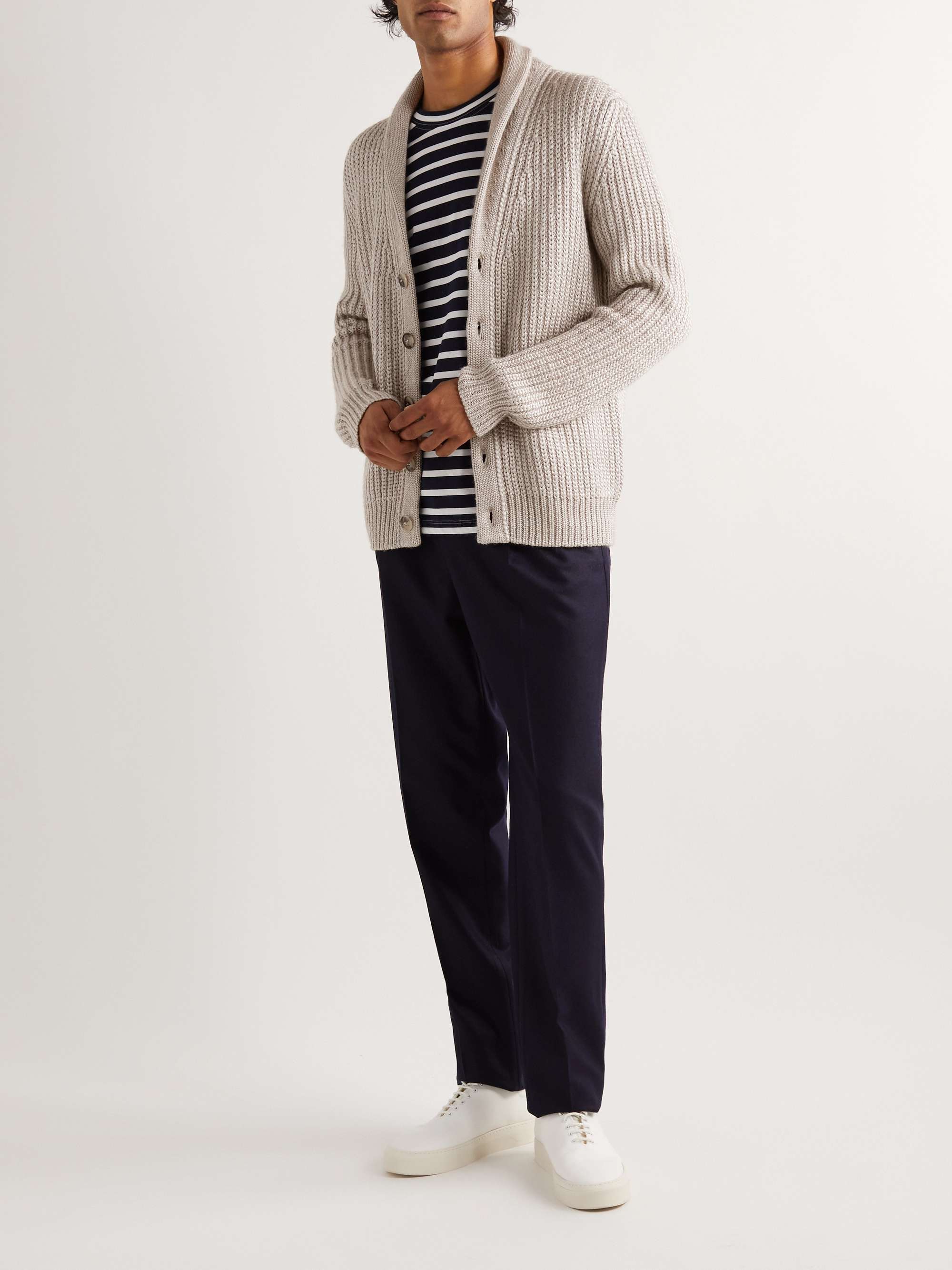 GIORGIO ARMANI Shawl-Collar Ribbed Cashmere and Silk-Blend Cardigan | MR  PORTER