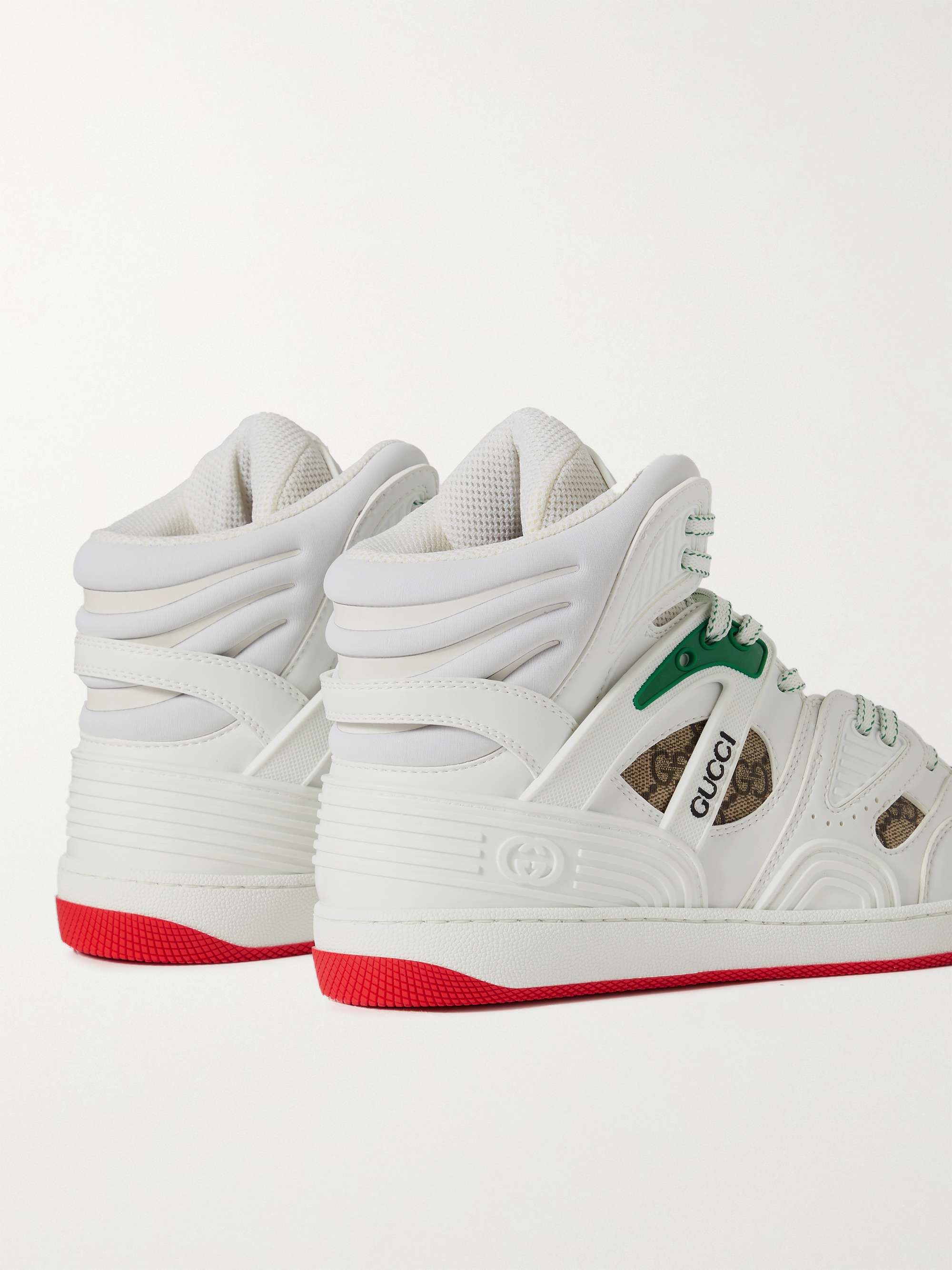 GUCCI Basket Rubber-Trimmed Monogrammed Canvas and Leather High-Top  Sneakers | MR PORTER