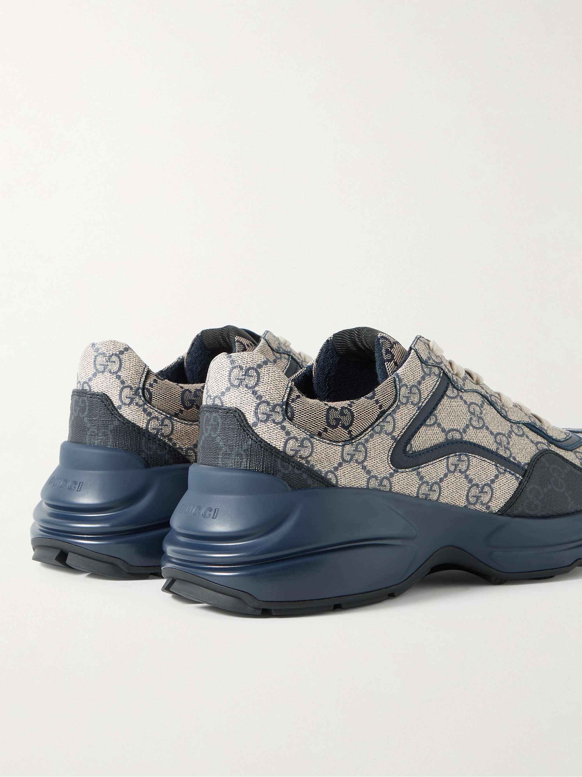 GUCCI Rhyton Leather-Trimmed Monogrammed Supreme Coated-Canvas Sneakers for  Men | MR PORTER