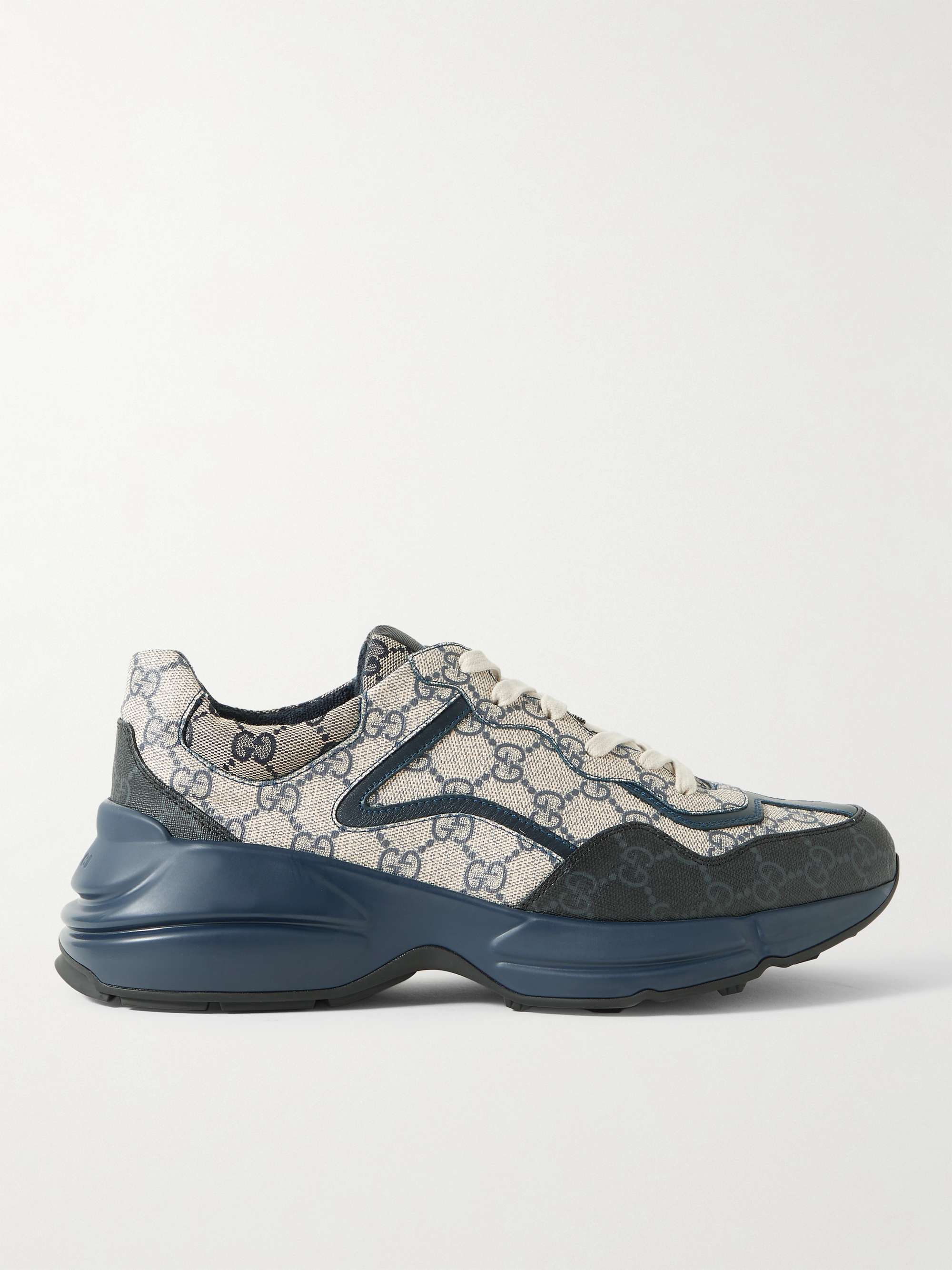 Gucci Men's Rhyton GG-print Leather and Canvas Sneakers - Blue - Low-top Sneakers - 10.5