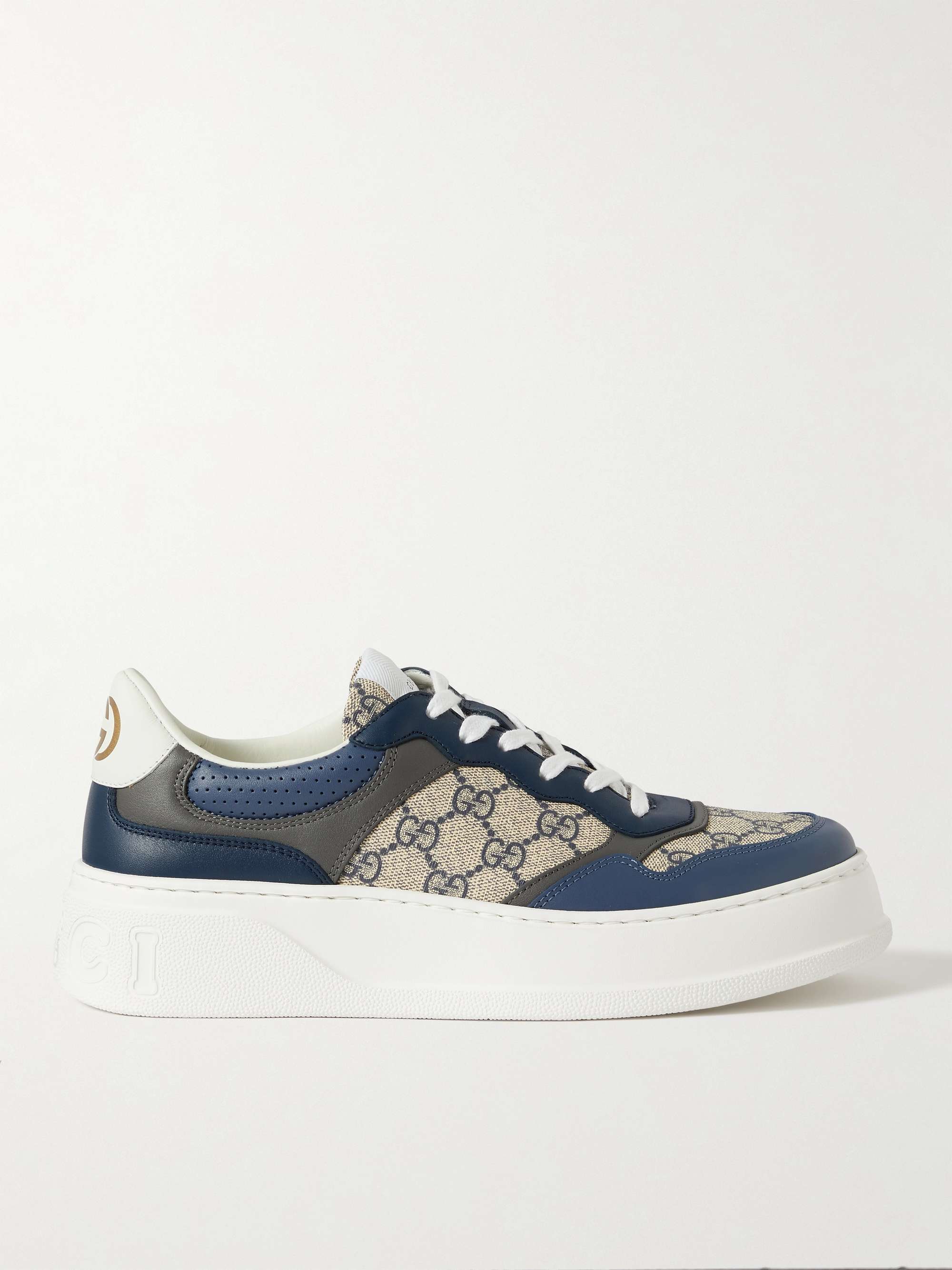 GUCCI Monogrammed Coated-Canvas and Leather Sneakers for Men | MR PORTER