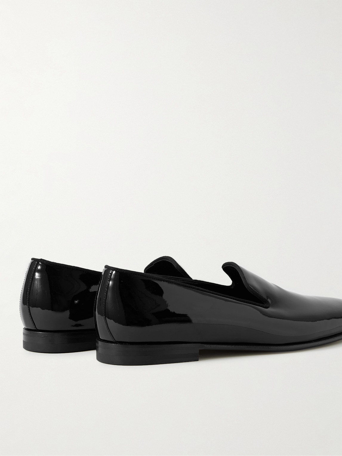 Shop Manolo Blahnik Mario Grosgrain-trimmed Patent-leather Loafers In Black