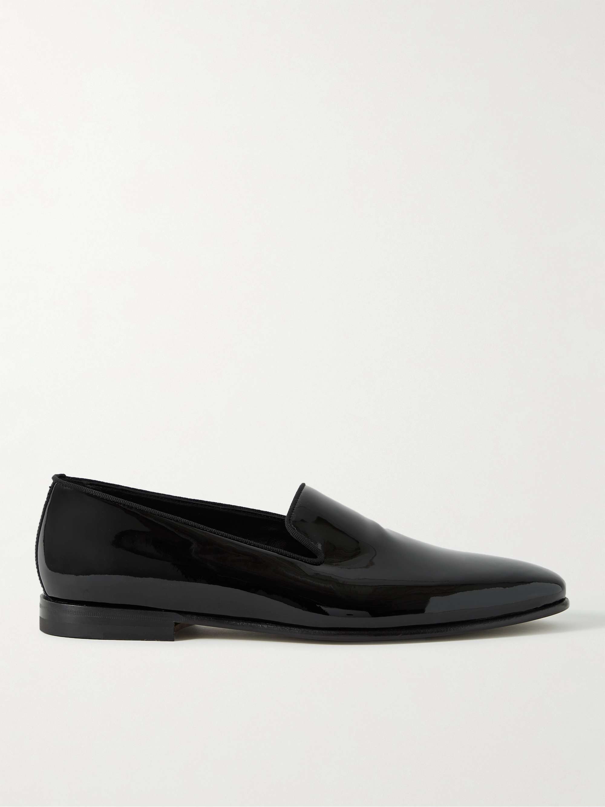 Black Mario Grosgrain-Trimmed Patent-Leather Loafers | MANOLO BLAHNIK | MR  PORTER