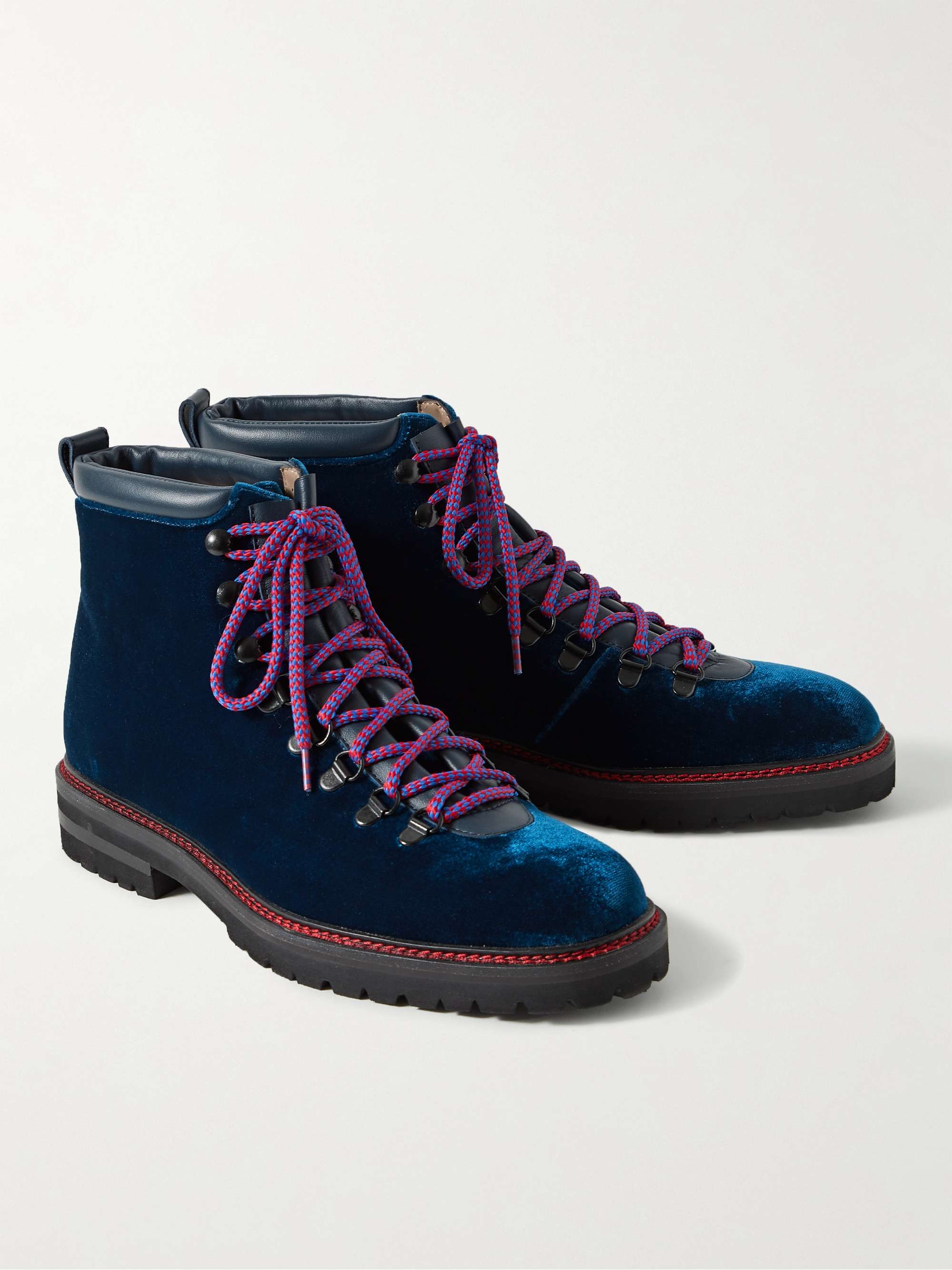 MANOLO BLAHNIK Calaurio Leather-Trimmed Velvet Lace-Up Boots | MR PORTER
