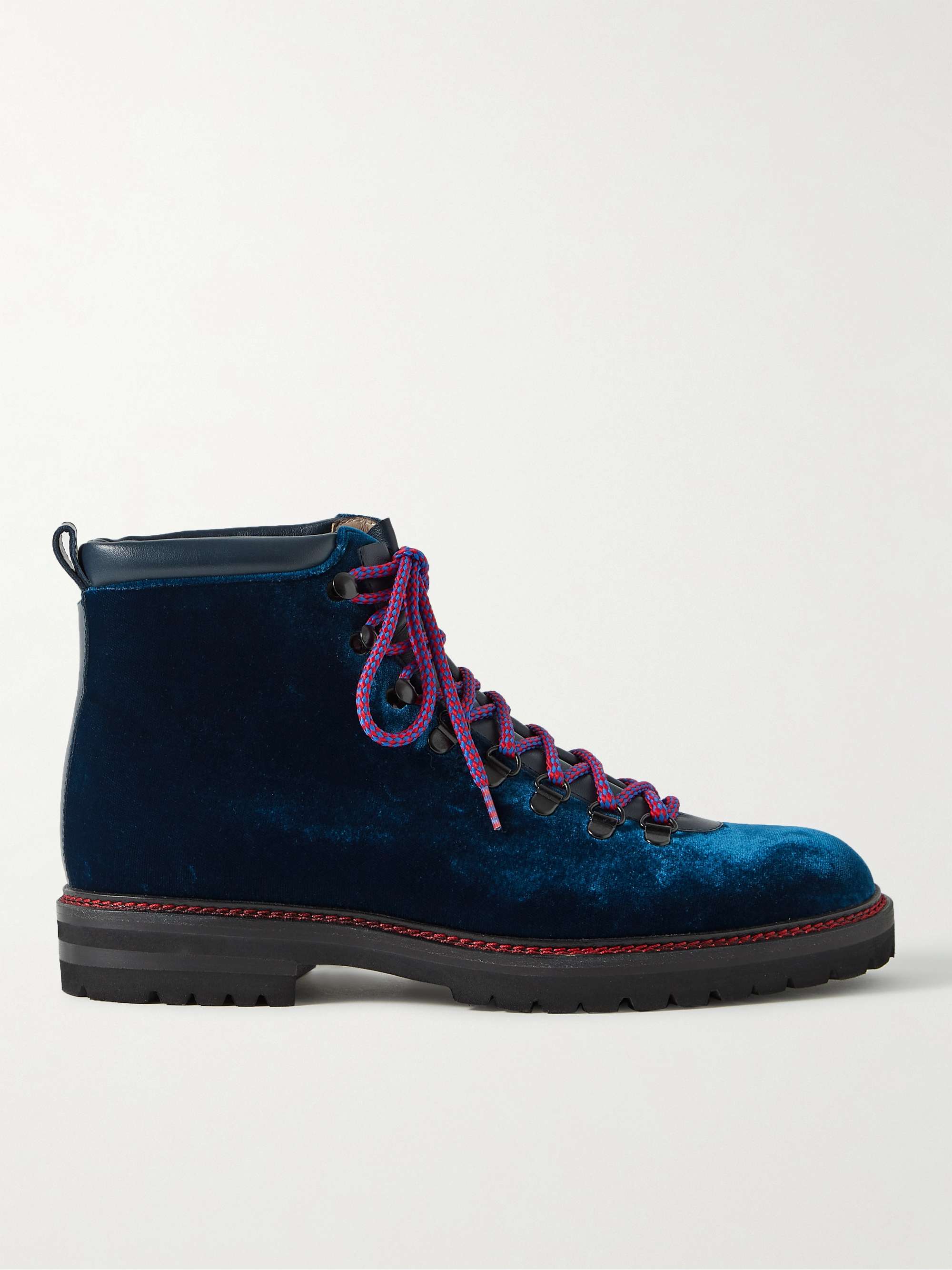 MANOLO BLAHNIK Calaurio Leather-Trimmed Velvet Lace-Up Boots | MR PORTER