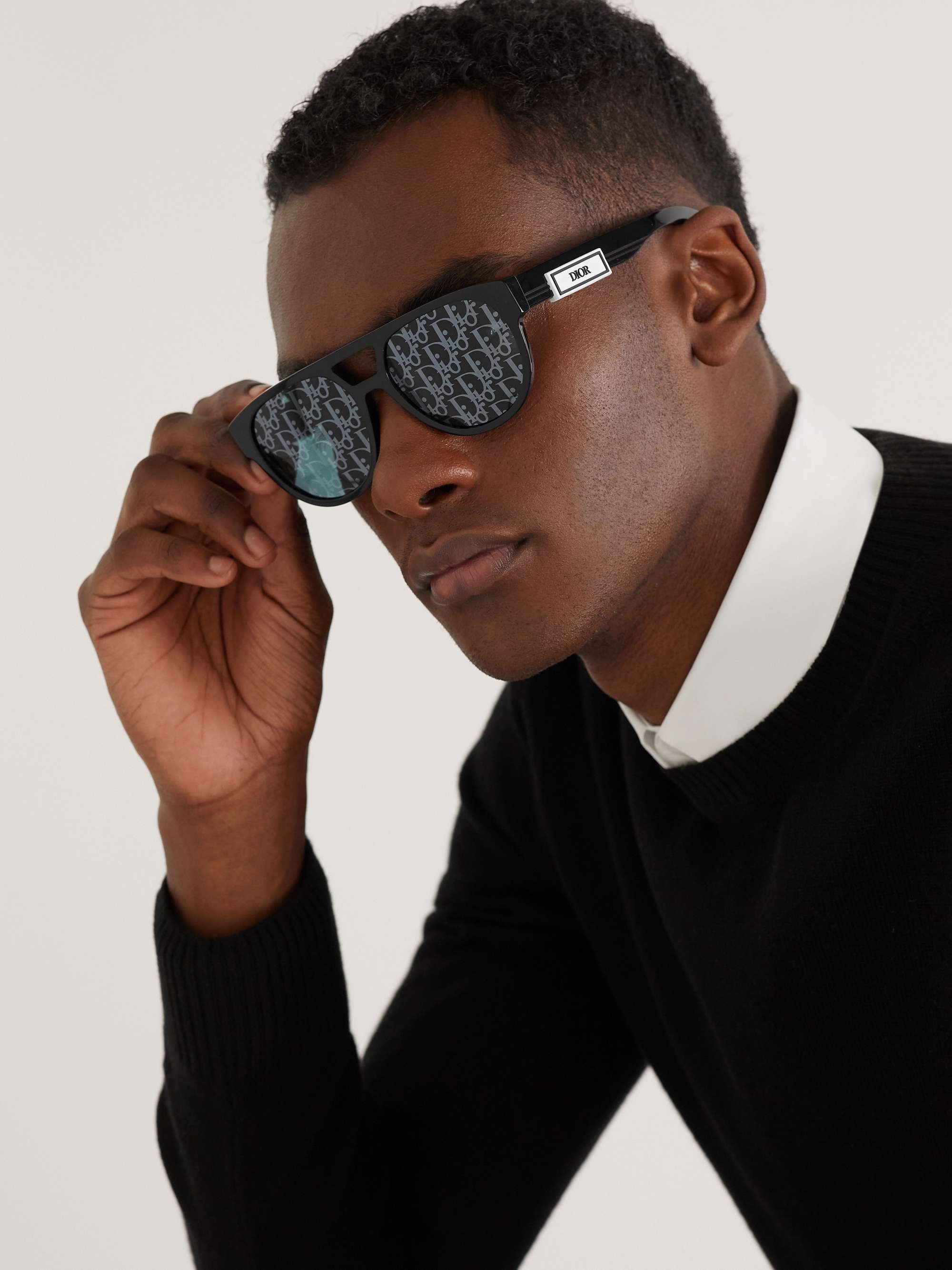 Dior Eyewear DiorB23 R1I Aviator-Style Acetate Mirrored Sunglasses - Men - Black Sunglasses