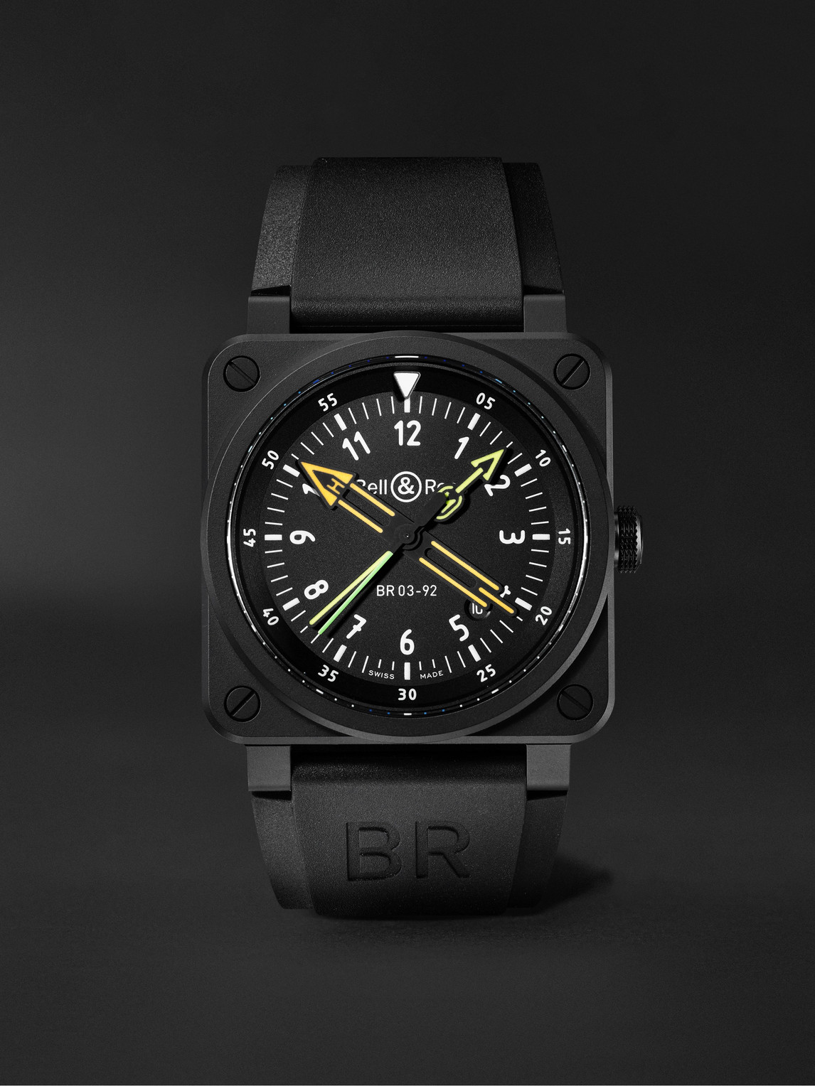 Bell & Ross Br 03-92 Radiocompass Limited Edition Automatic 42mm Ceramic And Rubber Watch, Ref. No. Br0392-rco-c In Black