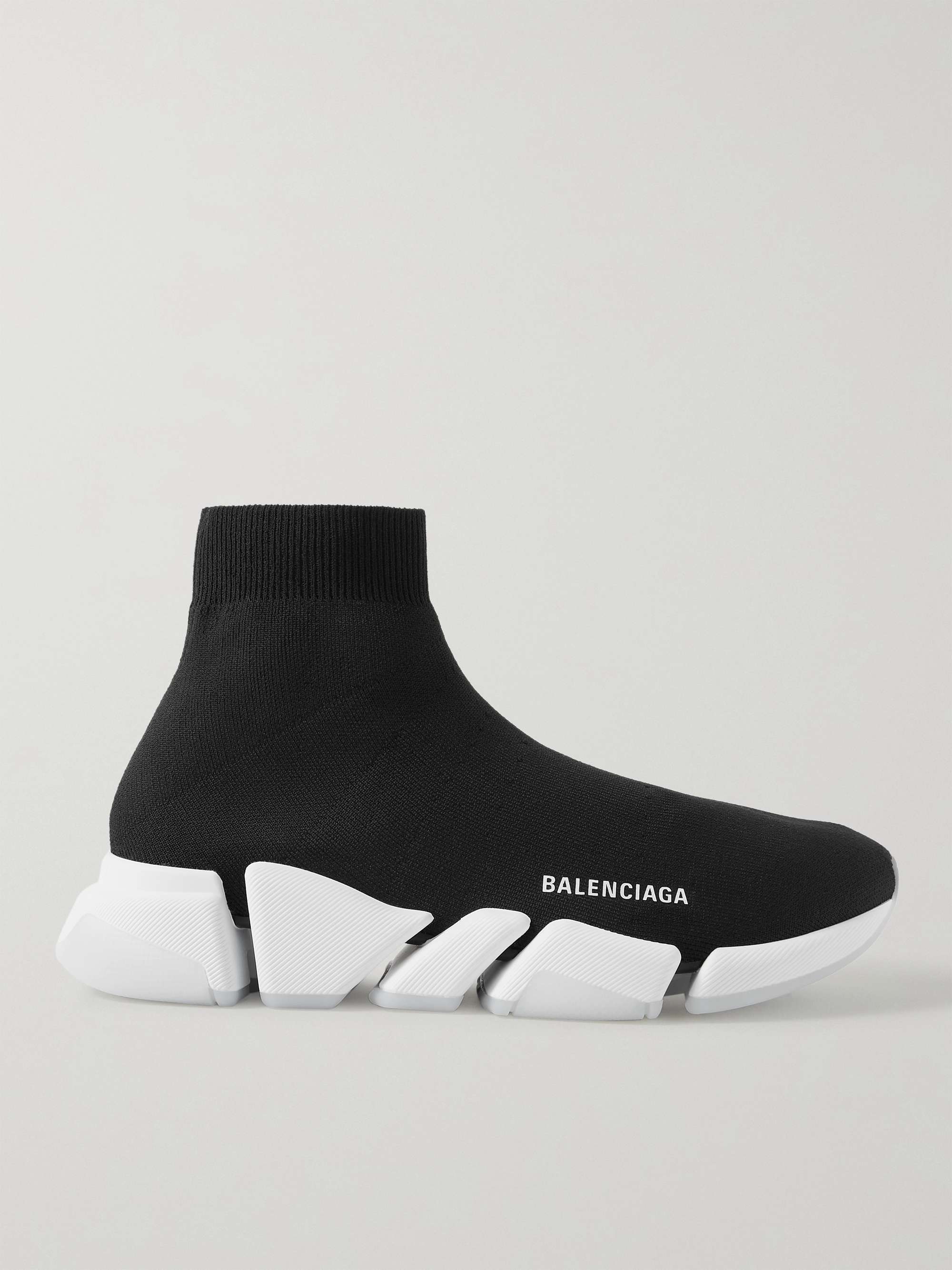 أسود حذاء سنيكرز Speed 2.0 سهل الانتعال من نسيج محبوك مطّاط بطبعة شعار  العلامة | BALENCIAGA | MR PORTER