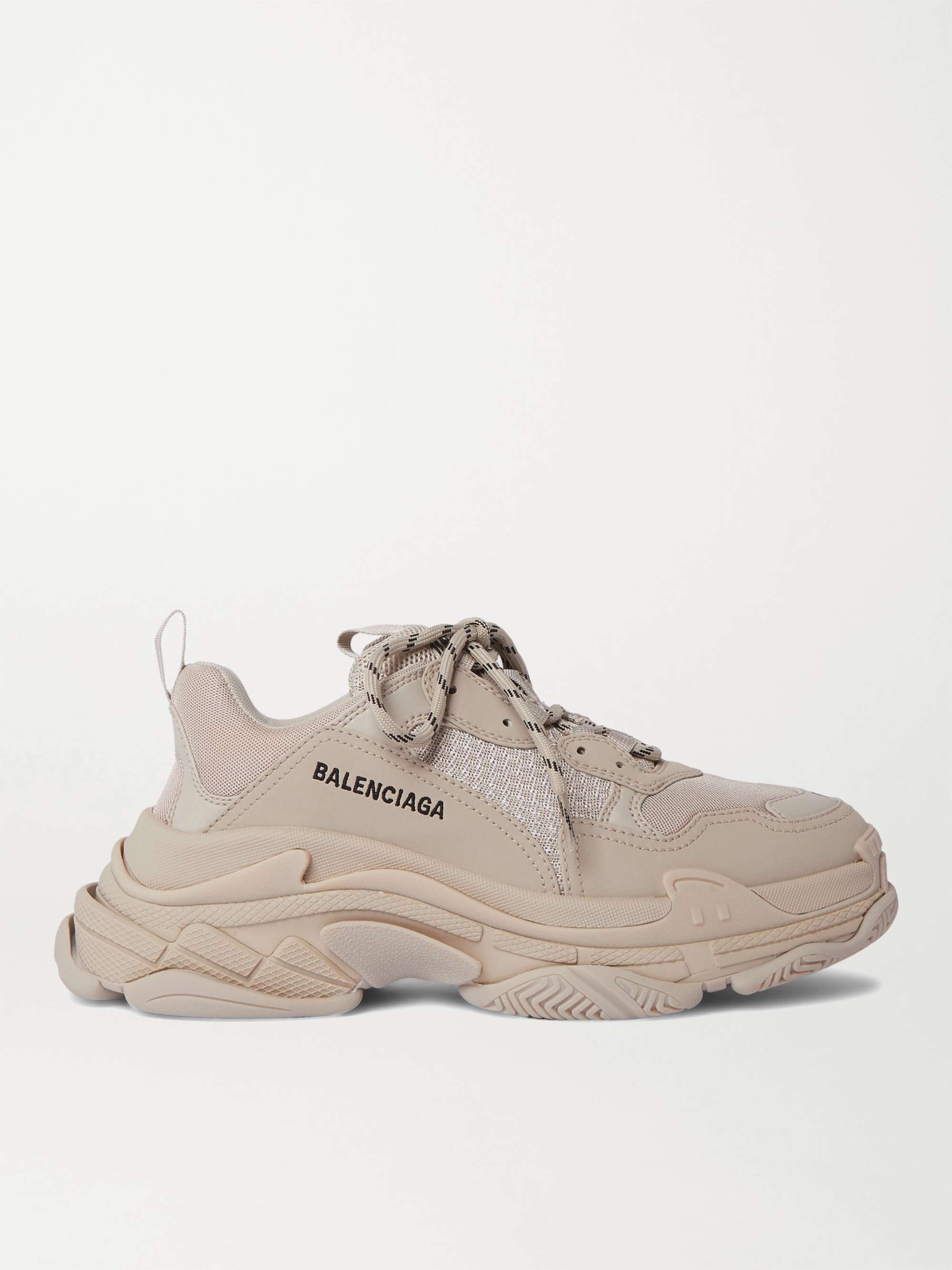 Beige Triple S Mesh and Faux Leather Sneakers | BALENCIAGA | MR PORTER