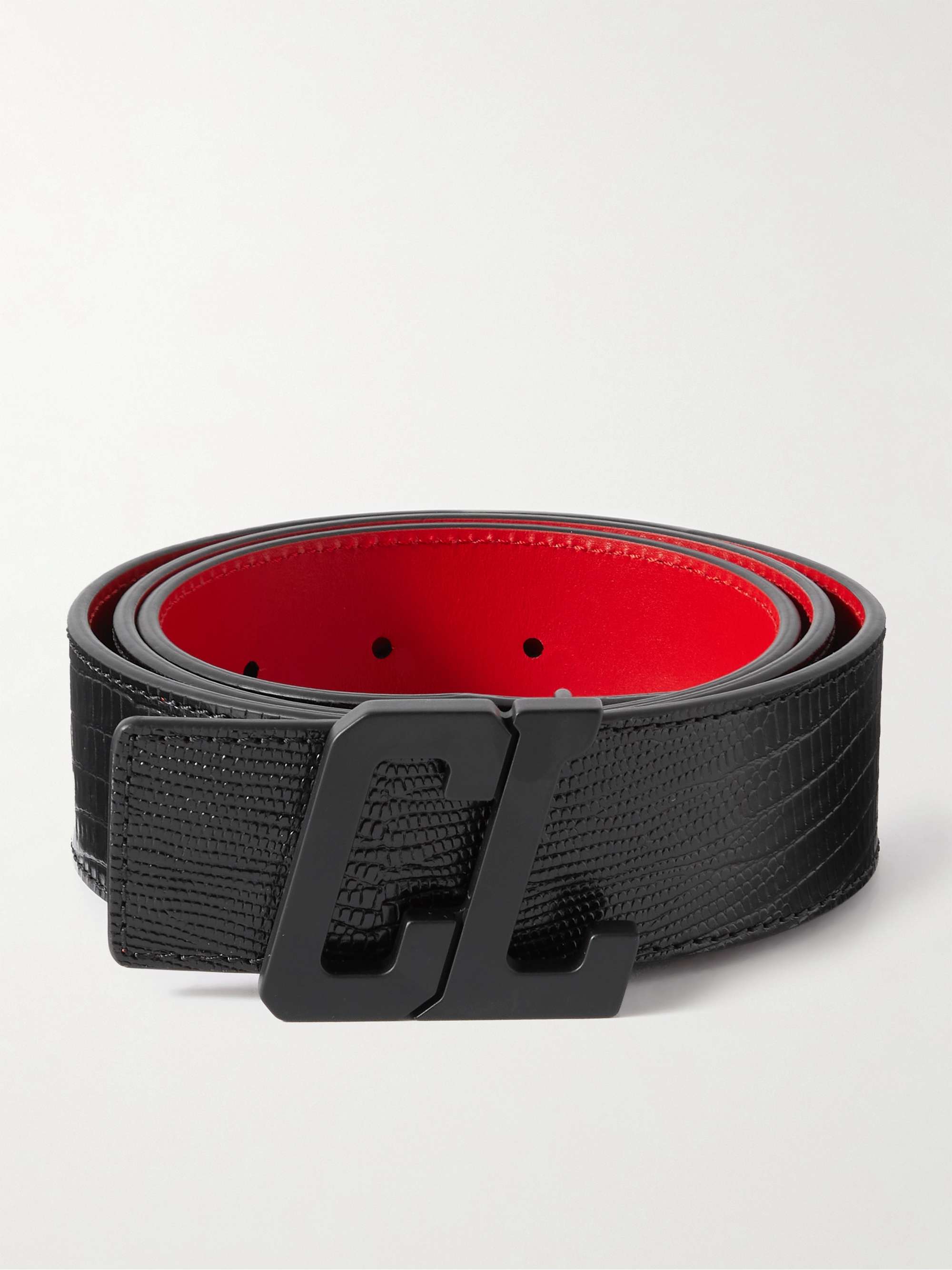 Christian Louboutin Reversible Red Black Happy Rui CL Buckle Perforated Belt  www.imisca.jp