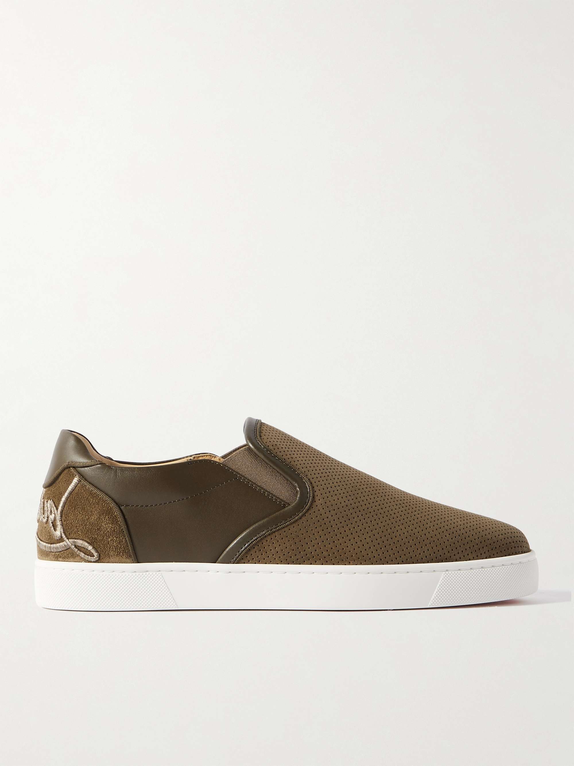 CHRISTIAN LOUBOUTIN Fun Sailor Leather-Trimmed Perforated Suede Slip-On  Sneakers for Men | MR PORTER