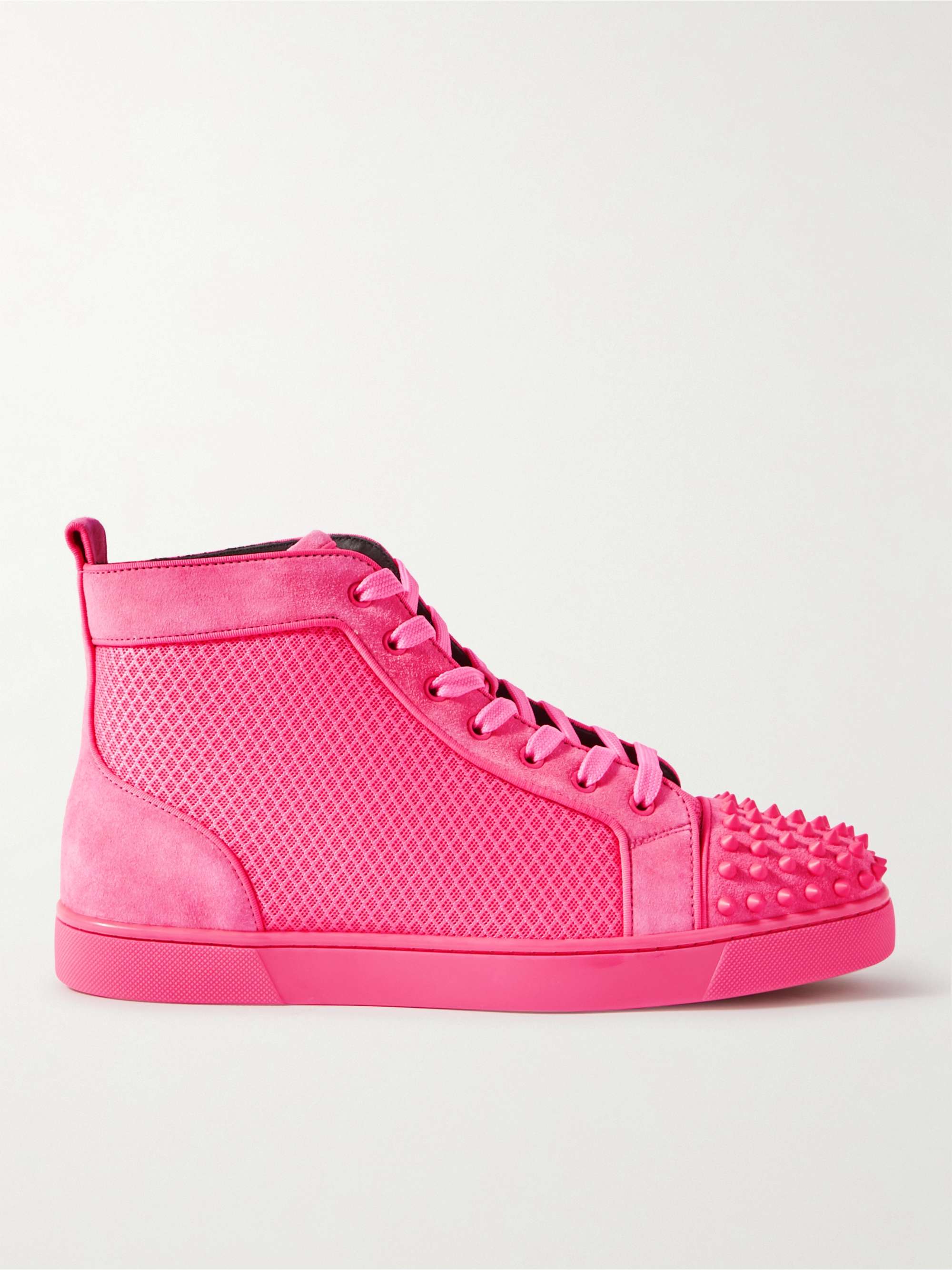 CHRISTIAN LOUBOUTIN Louis Spiked Suede-Trimmed Mesh High-Top Sneakers | MR  PORTER