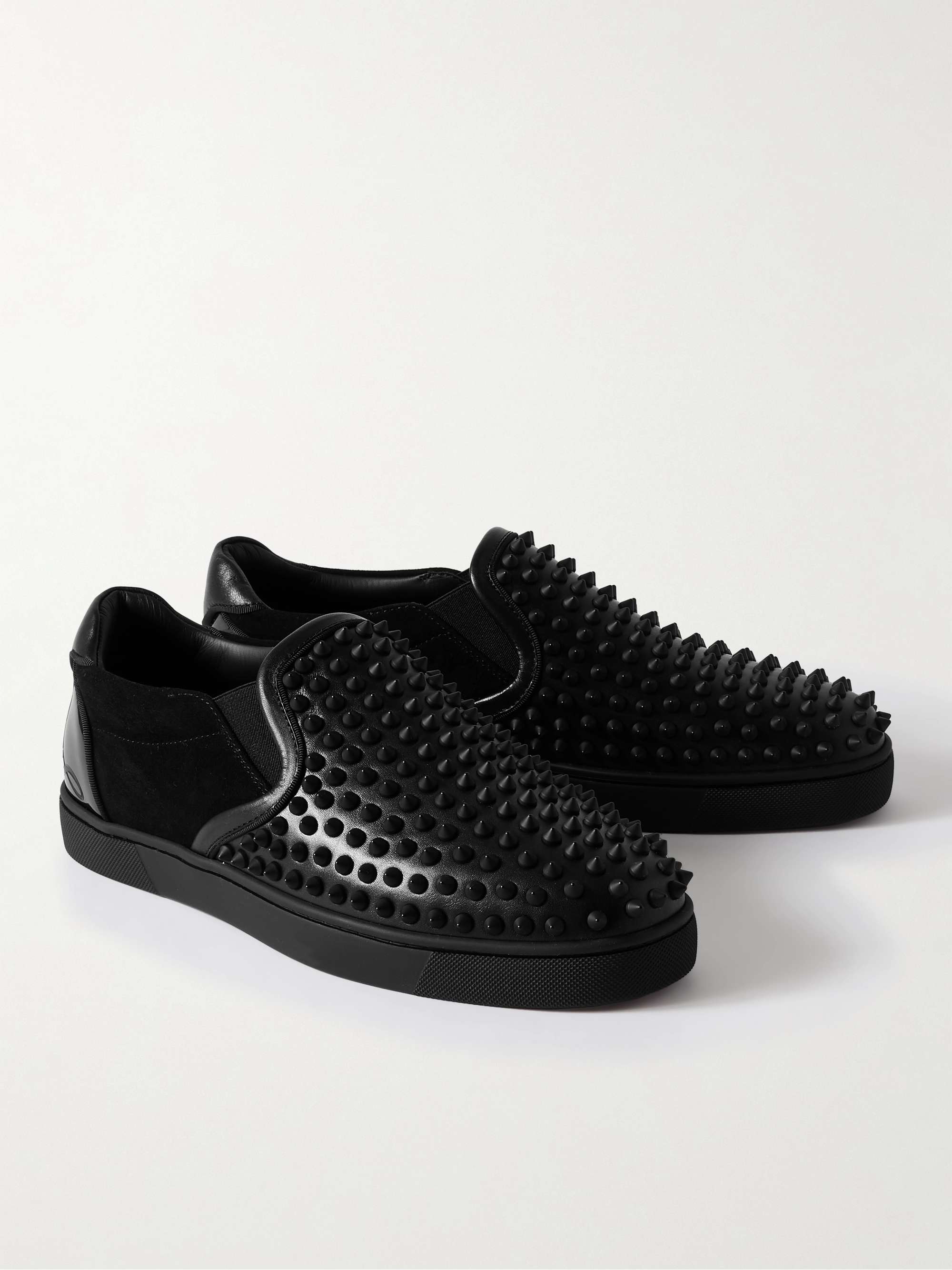 CHRISTIAN LOUBOUTIN Fun Sailor Studded Leather and Suede Slip-On Sneakers |  MR PORTER