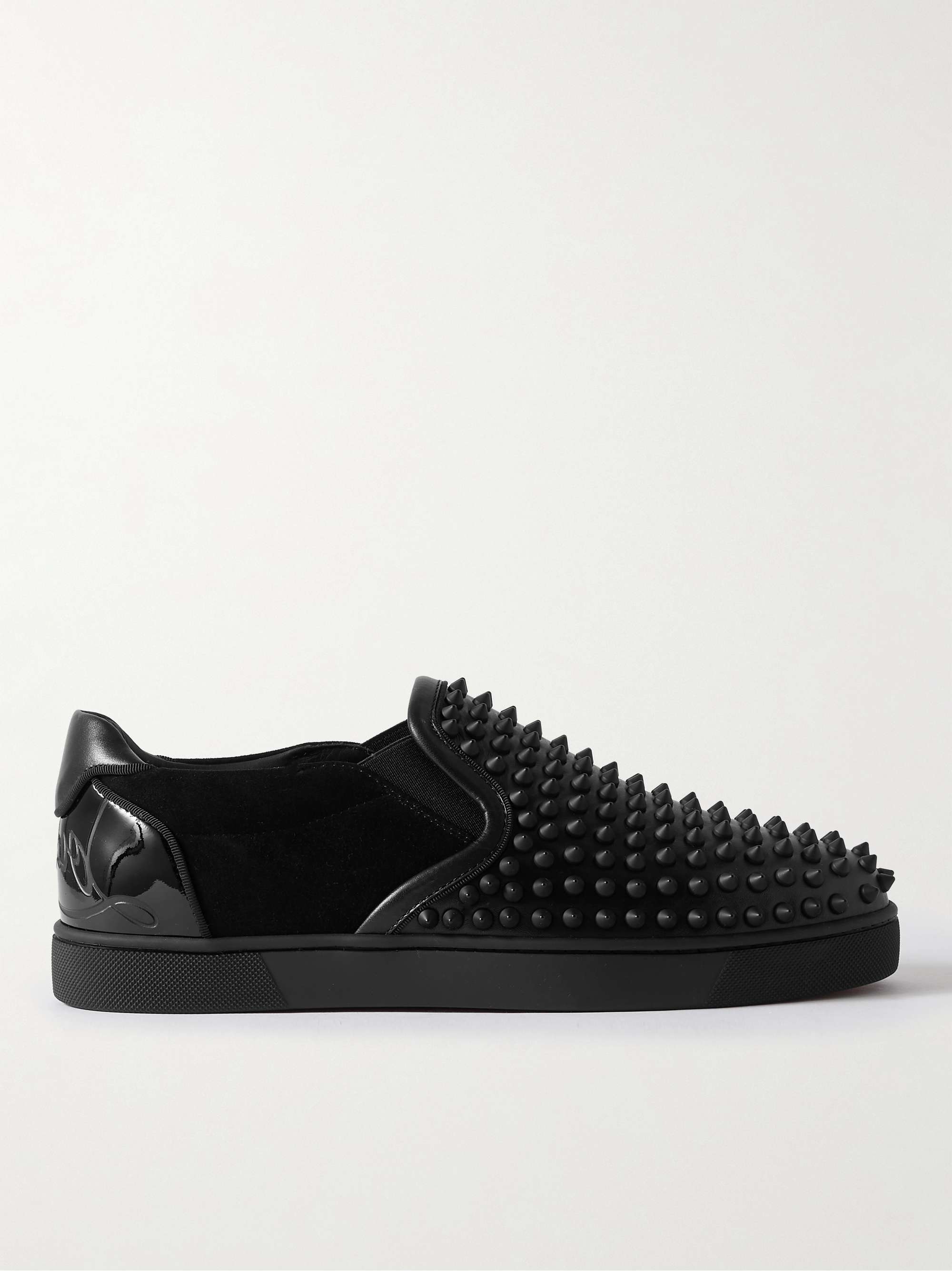 CHRISTIAN LOUBOUTIN Fun Sailor Studded Leather and Suede Slip-On Sneakers |  MR PORTER