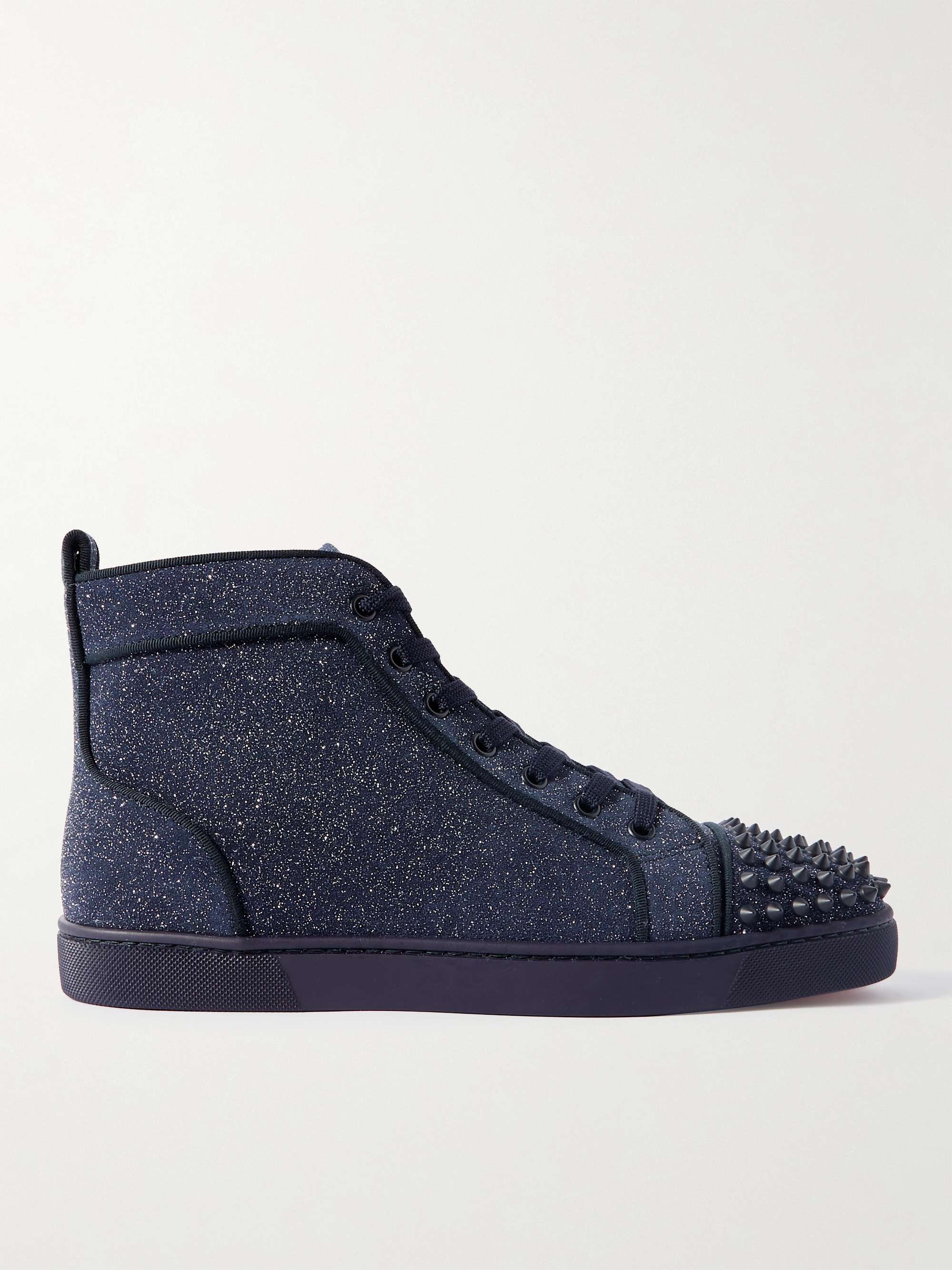 CHRISTIAN LOUBOUTIN Louis Spiked Glitter Suede-Trimmed Leather High-Top  Sneakers | MR PORTER
