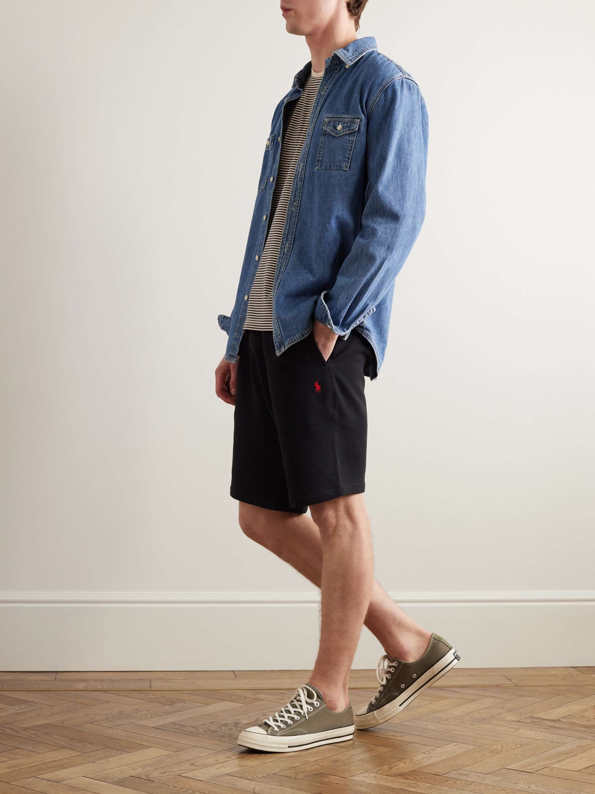 POLO RALPH LAUREN Logo-Embroidered Fleece-Back Cotton-Blend Jersey  Drawstring Shorts for Men | MR PORTER