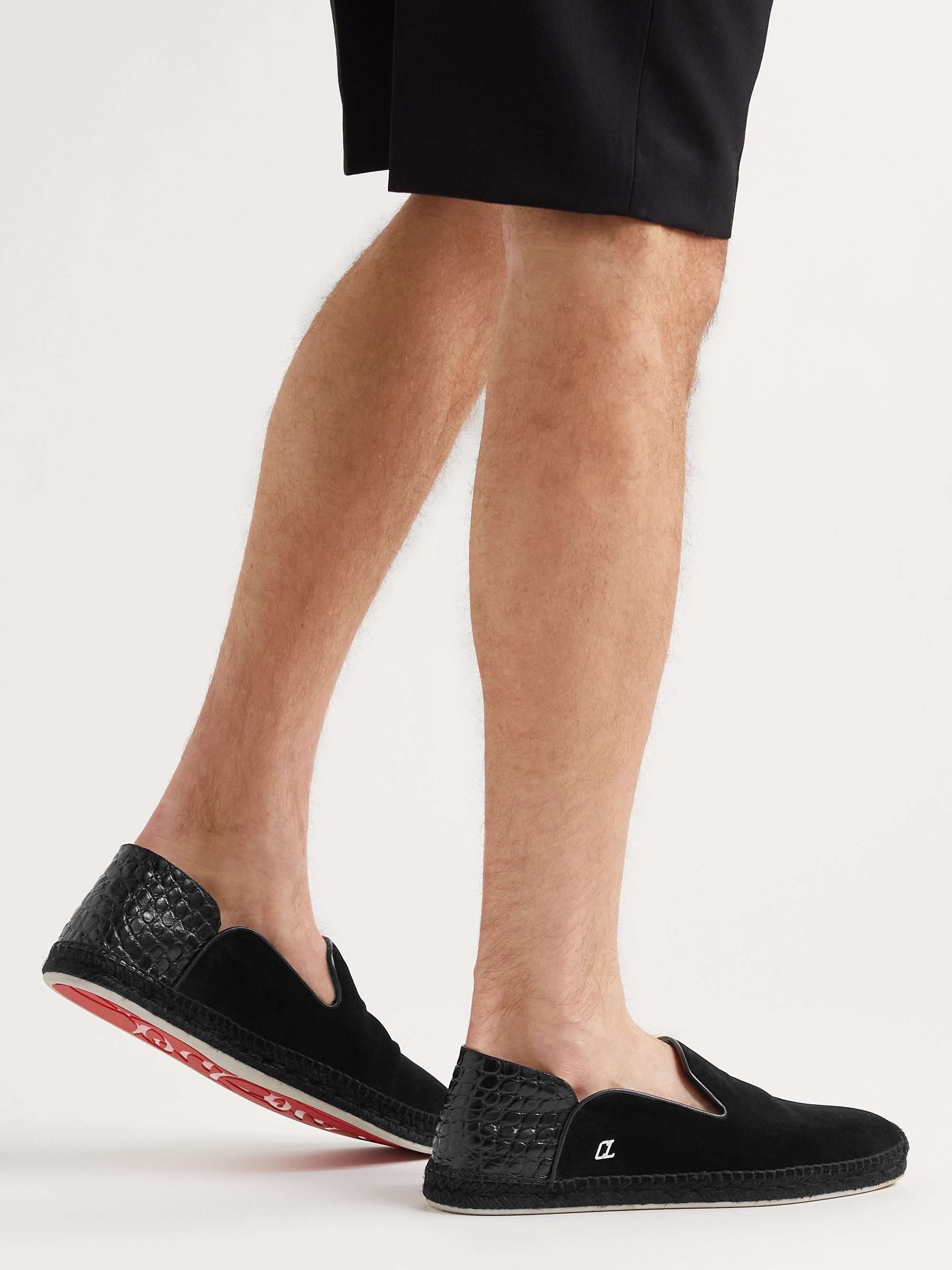 CHRISTIAN LOUBOUTIN Collapsible-Heel Croc-Effect Leather-Trimmed Suede  Espadrilles for Men | MR PORTER